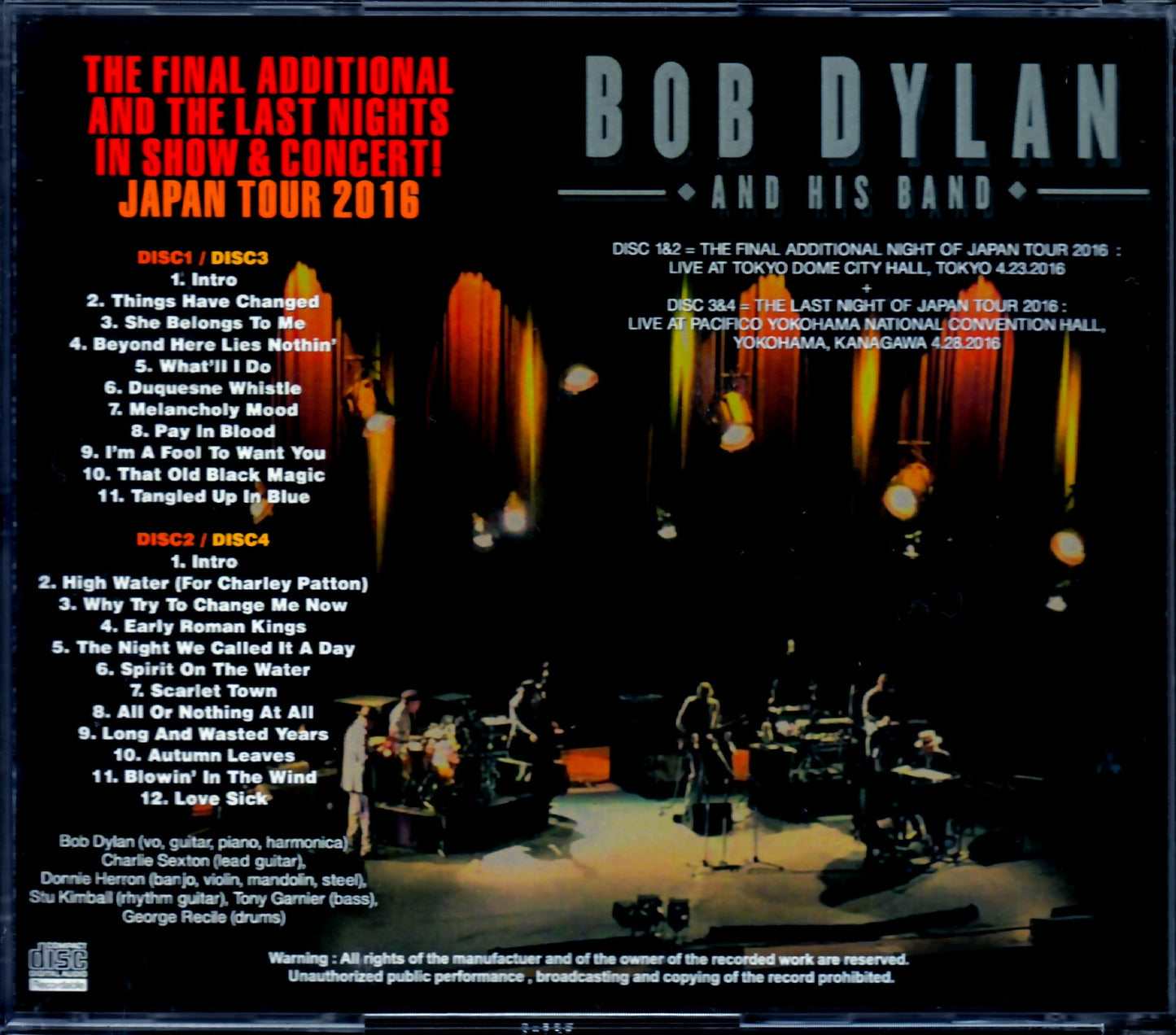 Bob Dylan/Tokyo,Japan 4.23.2016 & more