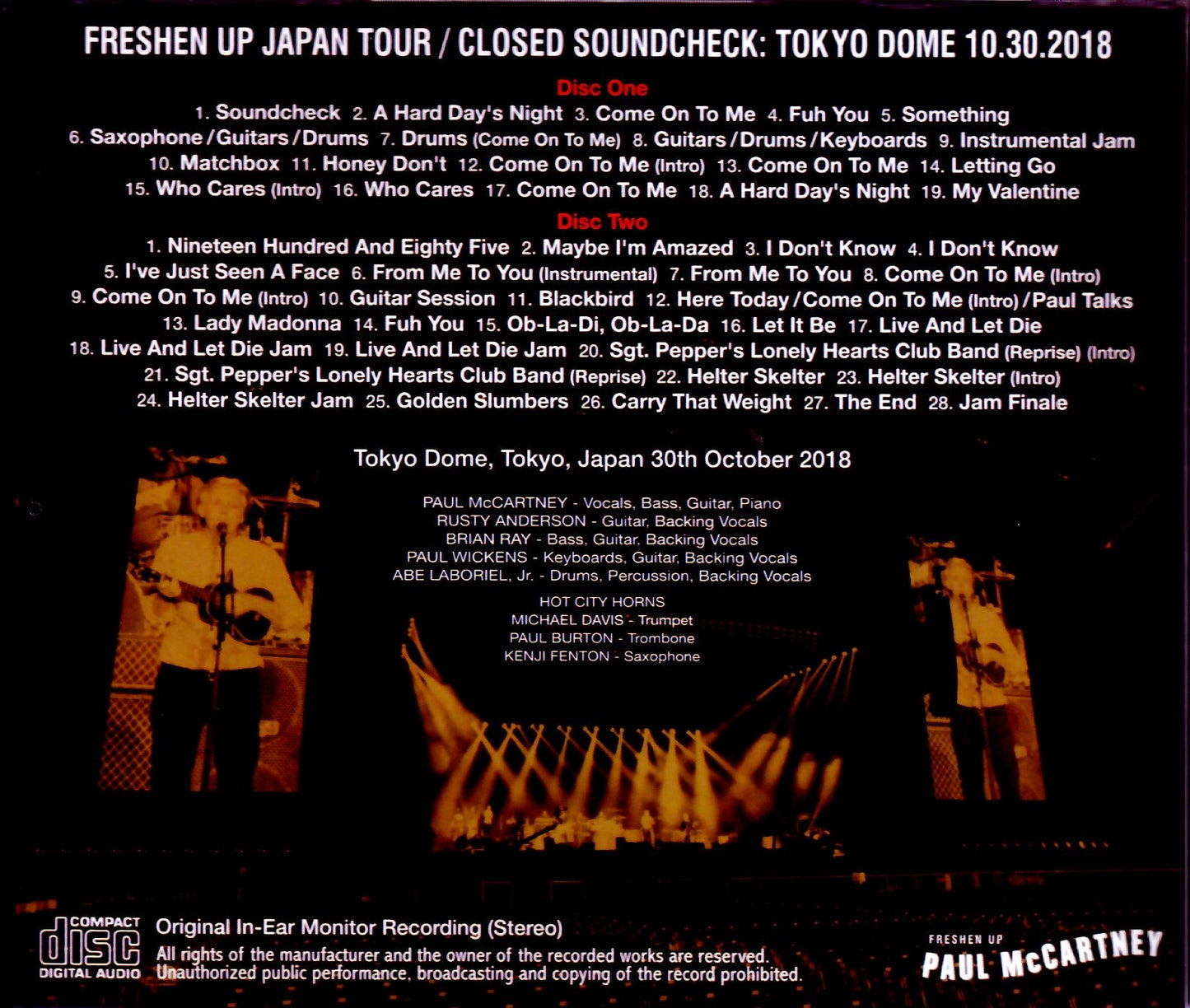 Paul McCartney/Tokyo,Japan 10.30.2018 Soundcheck IEM Rec Ver