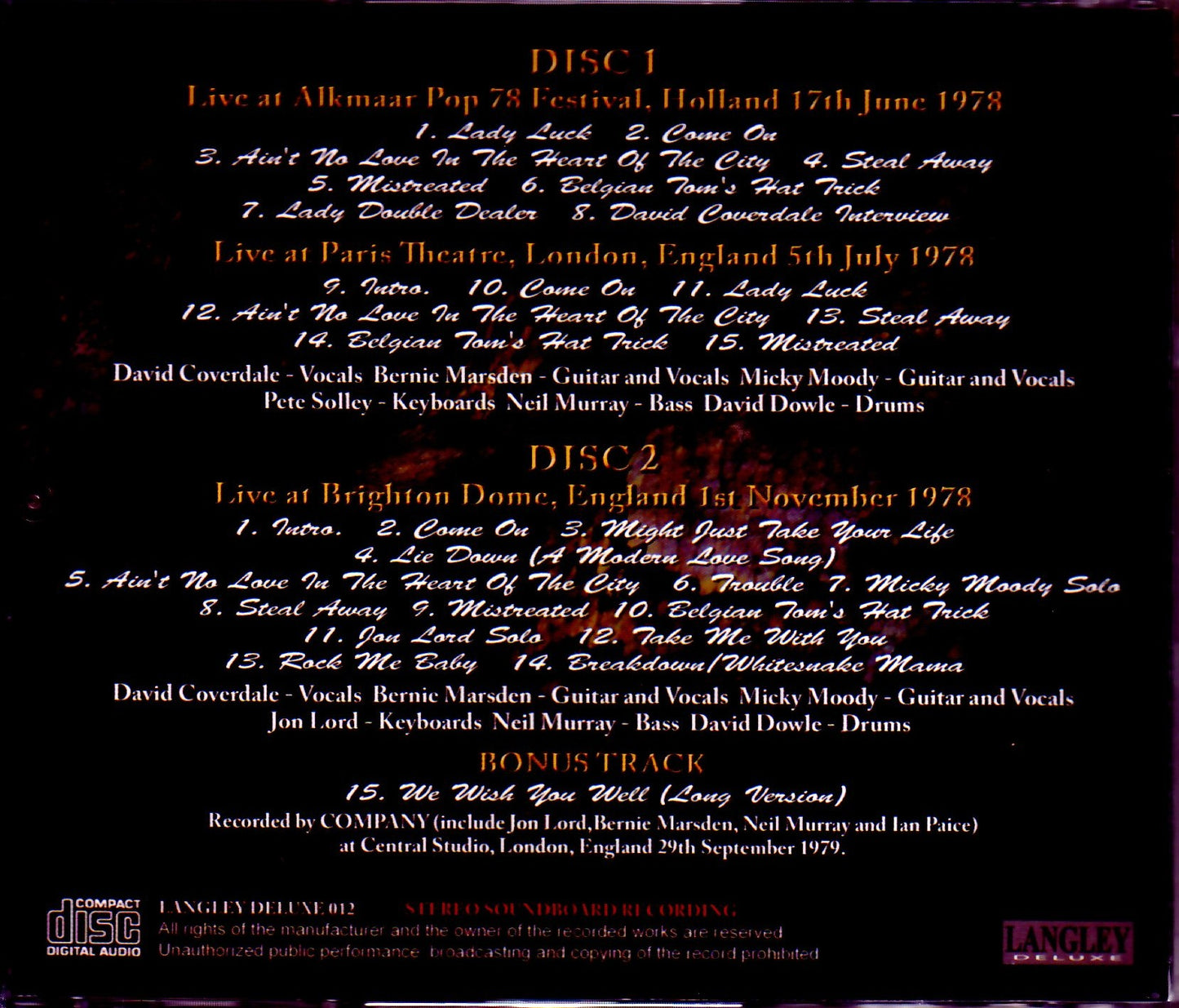 Whitesnake/Europe Tour Collection 1978