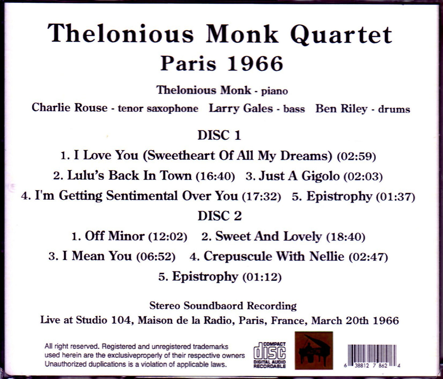 Thelonious Monk Quartet/France 1966
