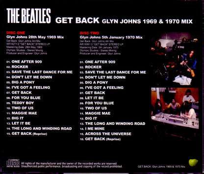 Beatles/Get Back Glyn Johns 28th May 1969 Mix & 5th January 1970 Mix