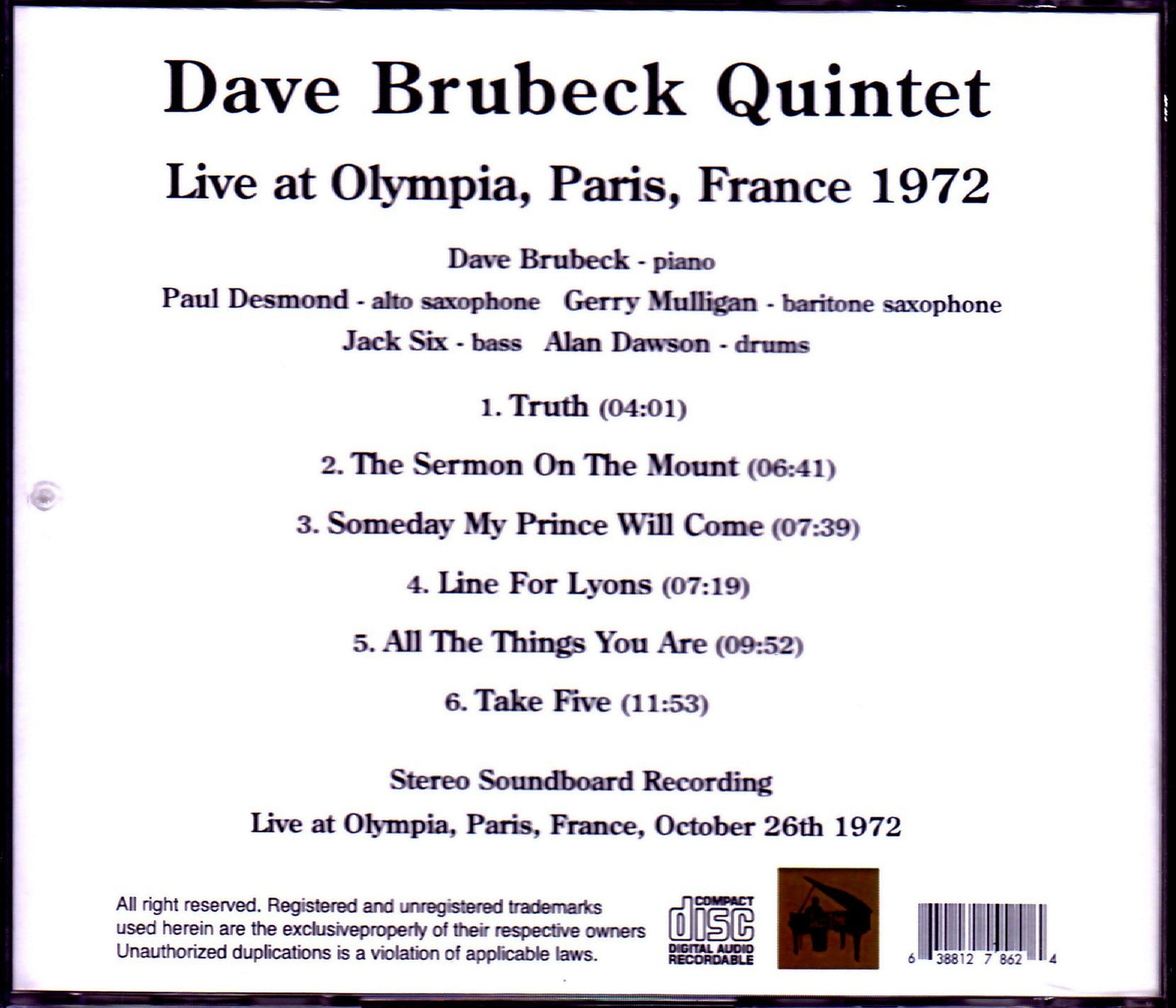 Dave Brubeck Quintet/France 1972