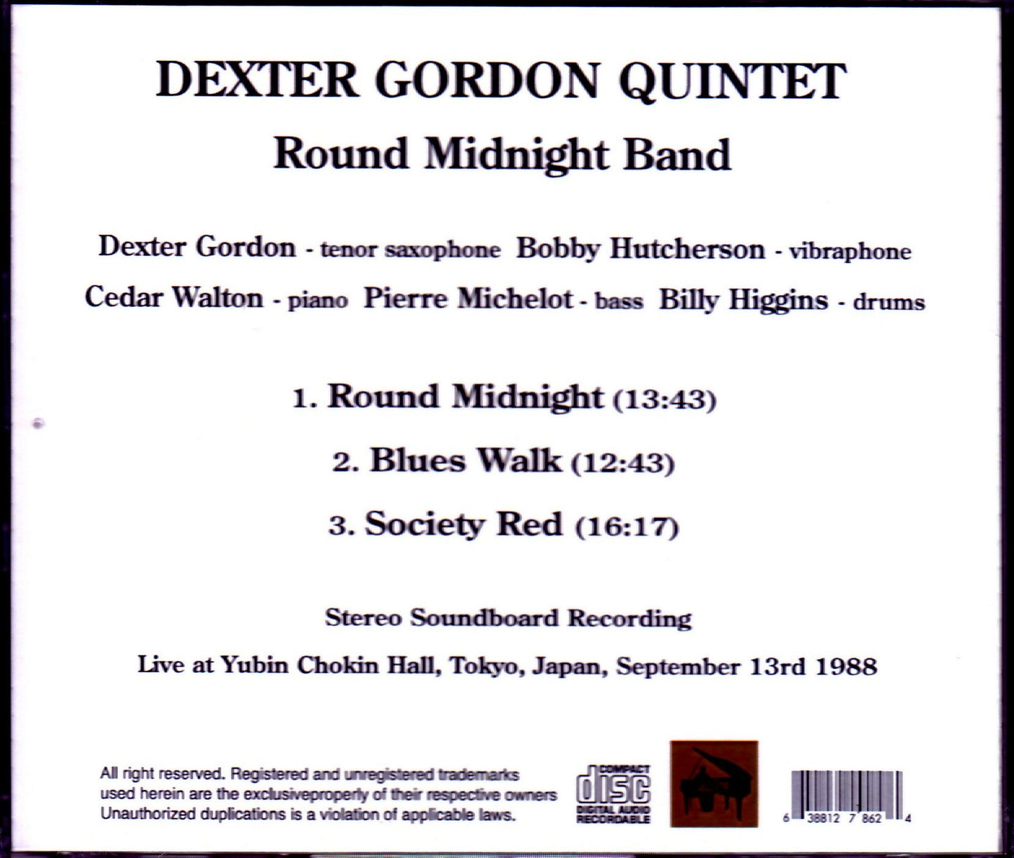 Dexter Gordon Quintet/Tokyo,Japan 1988