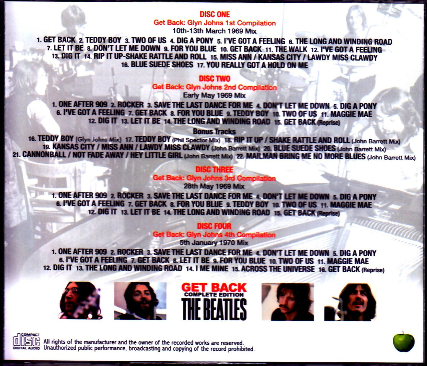 Beatles/Get Back The Glyn Johns Compilations 1969-1970