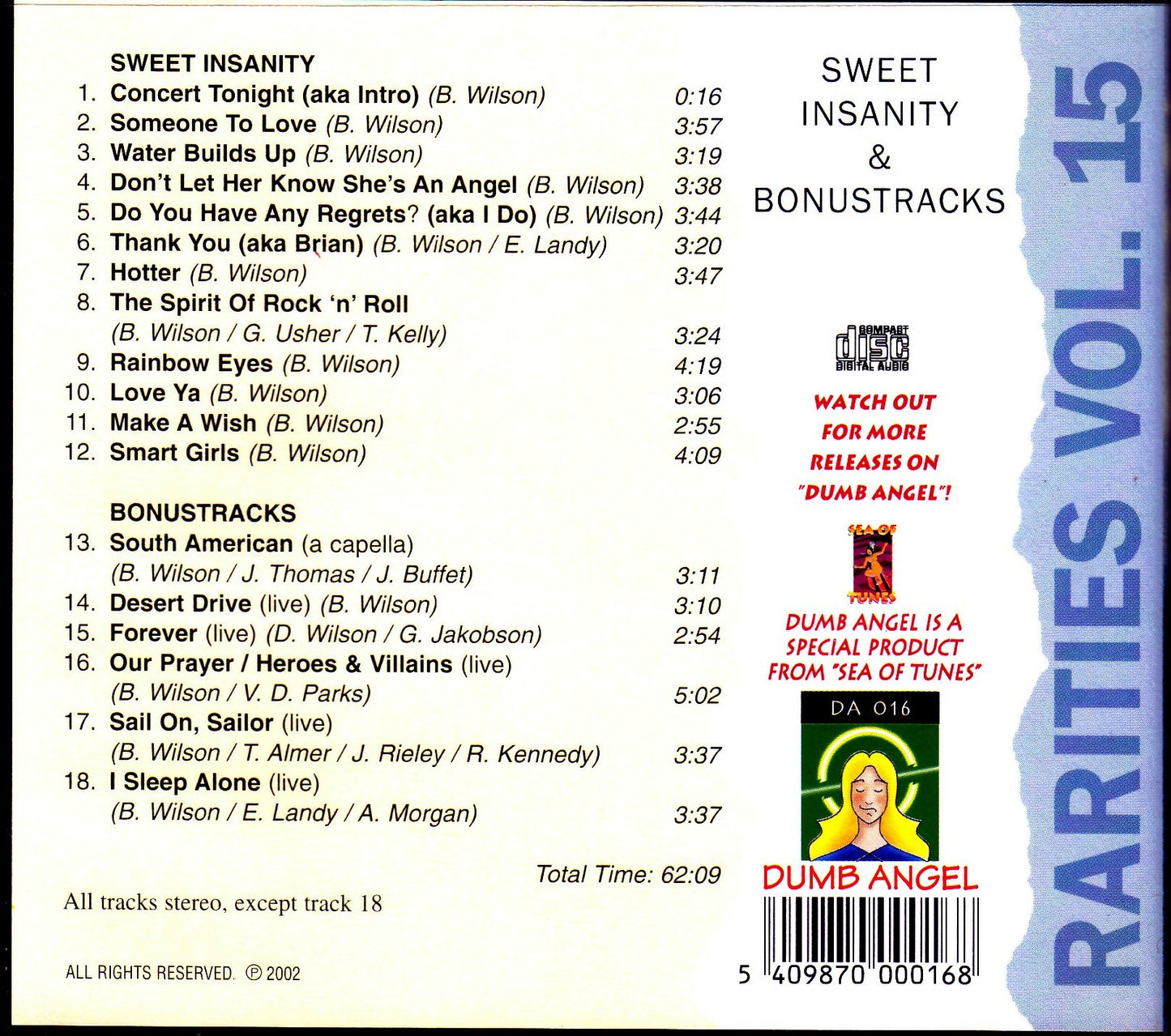 Brian Wilson/Rarities Unreleased Album Sweet Insanity & more