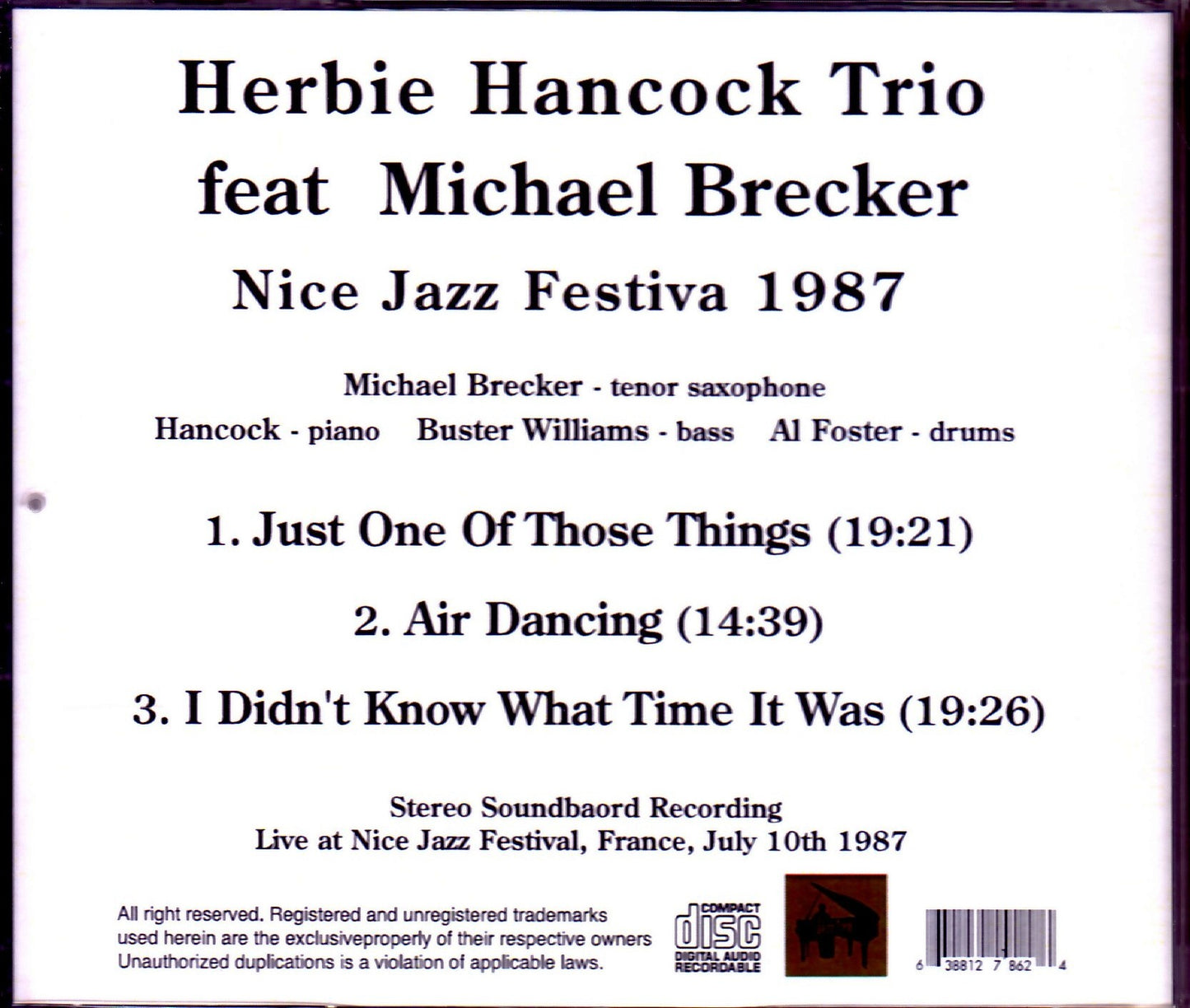 Herbie Hancock Trio, Michael Brecker/France 7.11.1987