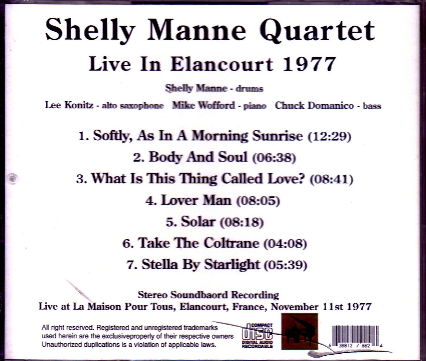 Shelly Manne Quartet,Lee Konitz/France 1977