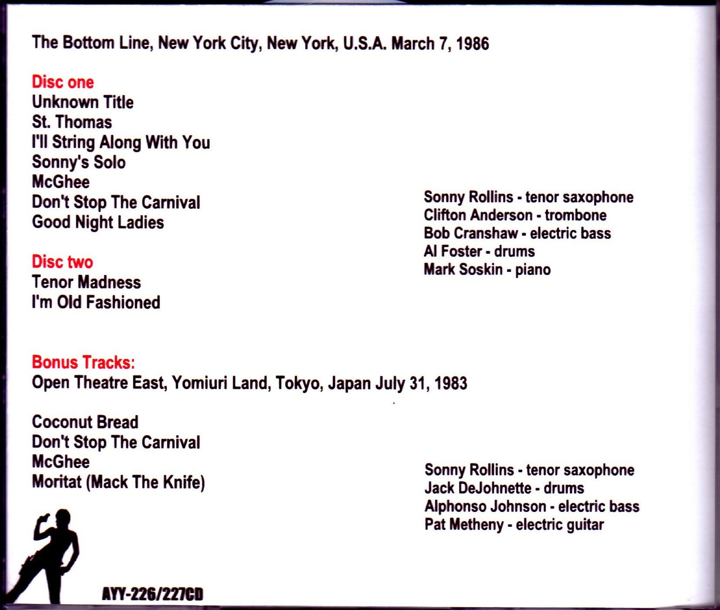 Sonny Rollins/NY, USA 1986 & more