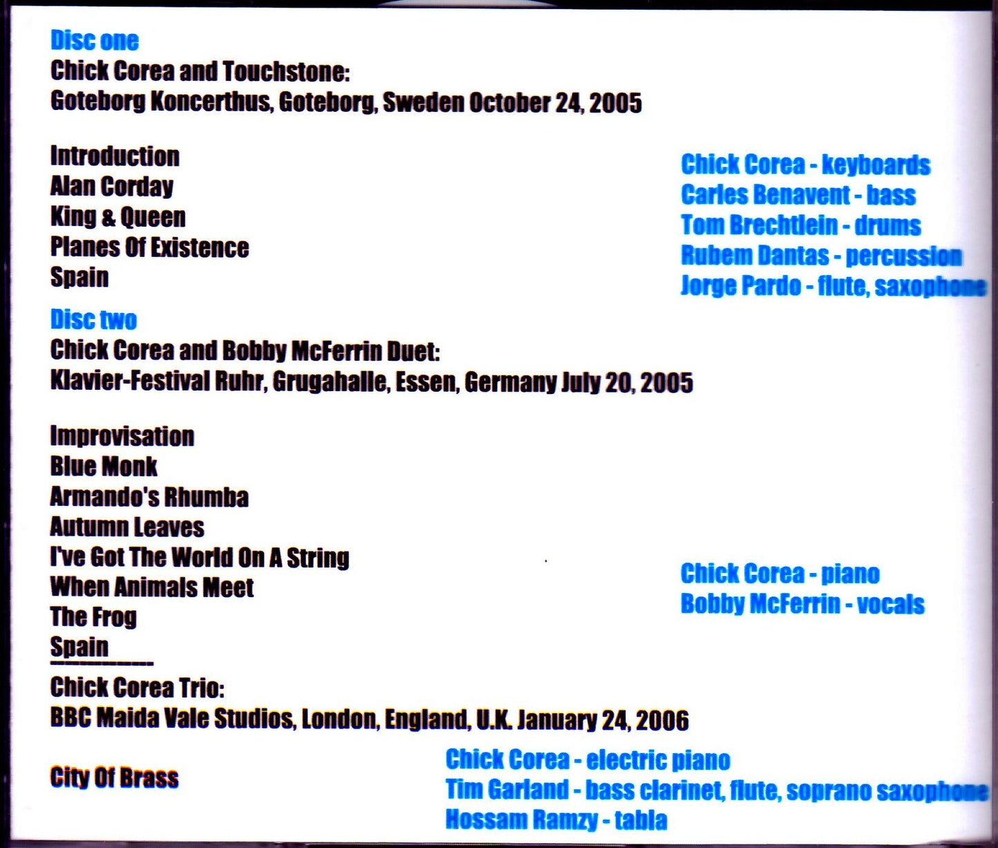 Chick Corea/Sweden 2005 & more