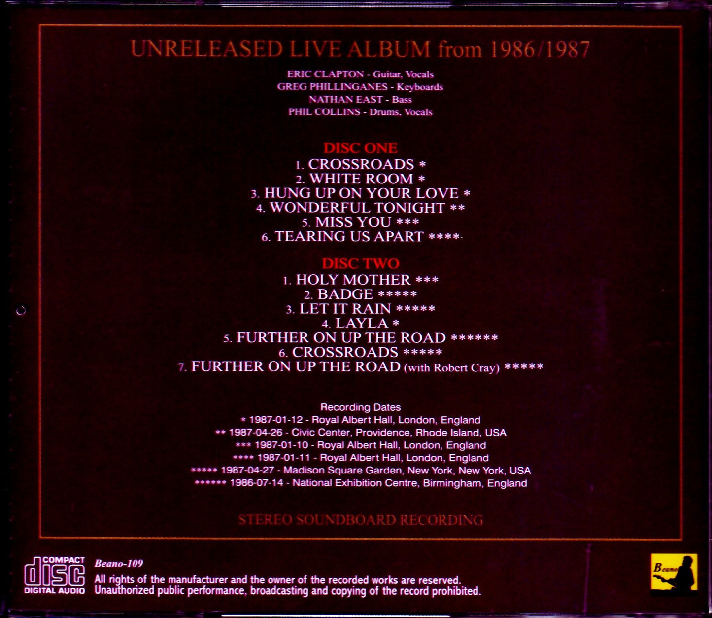 Eric Clapton/Unreleased Live Album 1986-1987