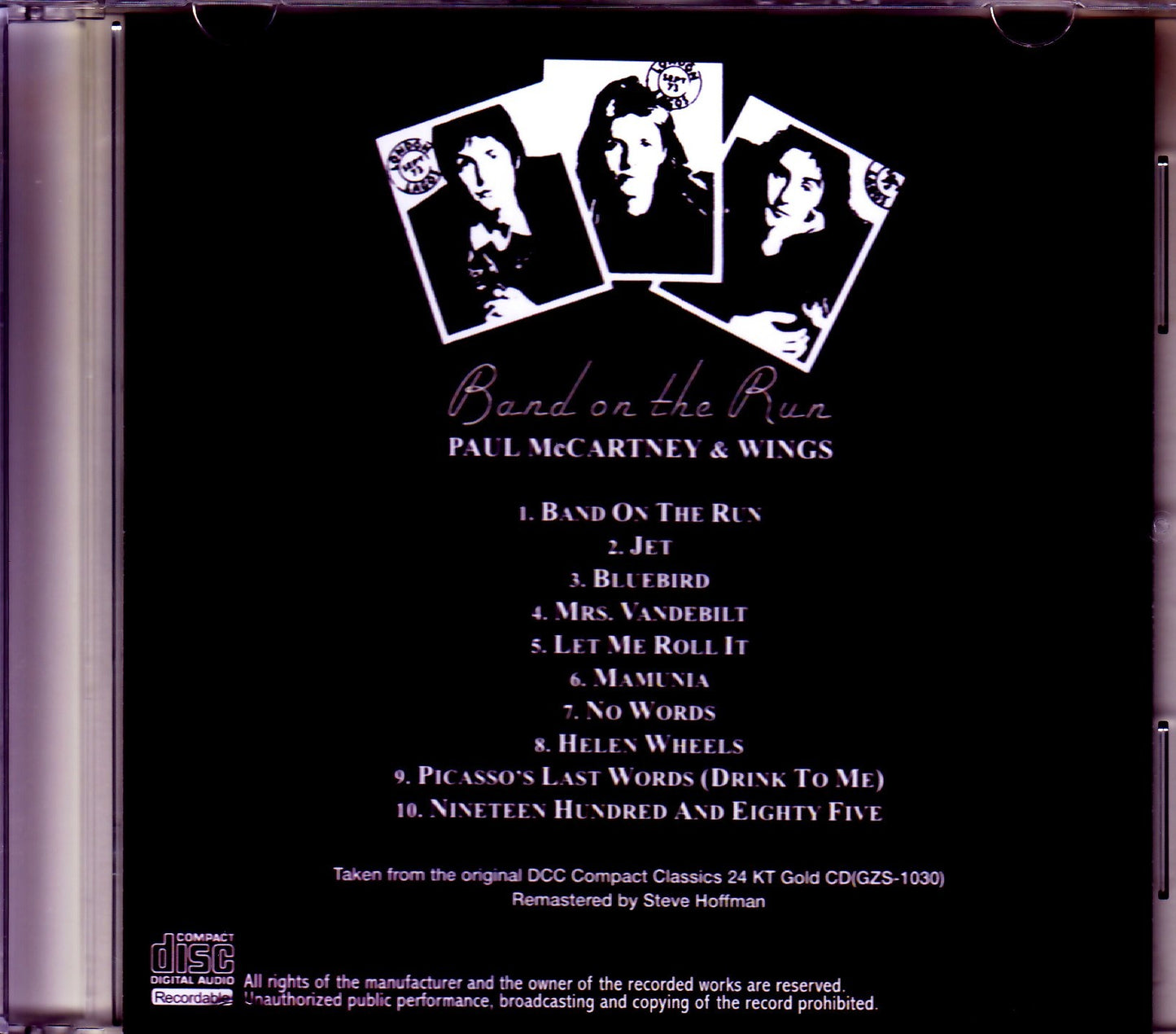 Paul McCartney,Wings/Band on the Run Original DCC Compact Classics