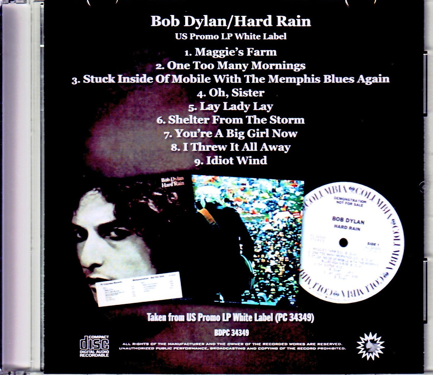 Bob Dylan/Hard Rain US Promo LP White Label