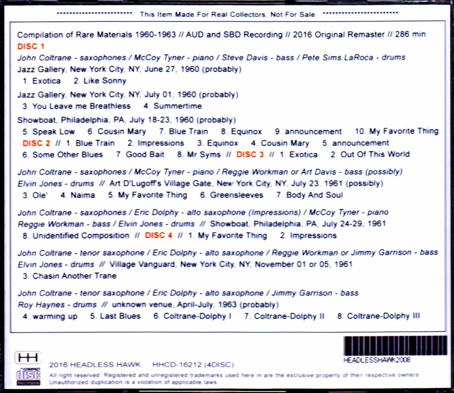 John Coltrane Quartet,Eric Dolphy/Compilation of Rare Materials 1960-1963