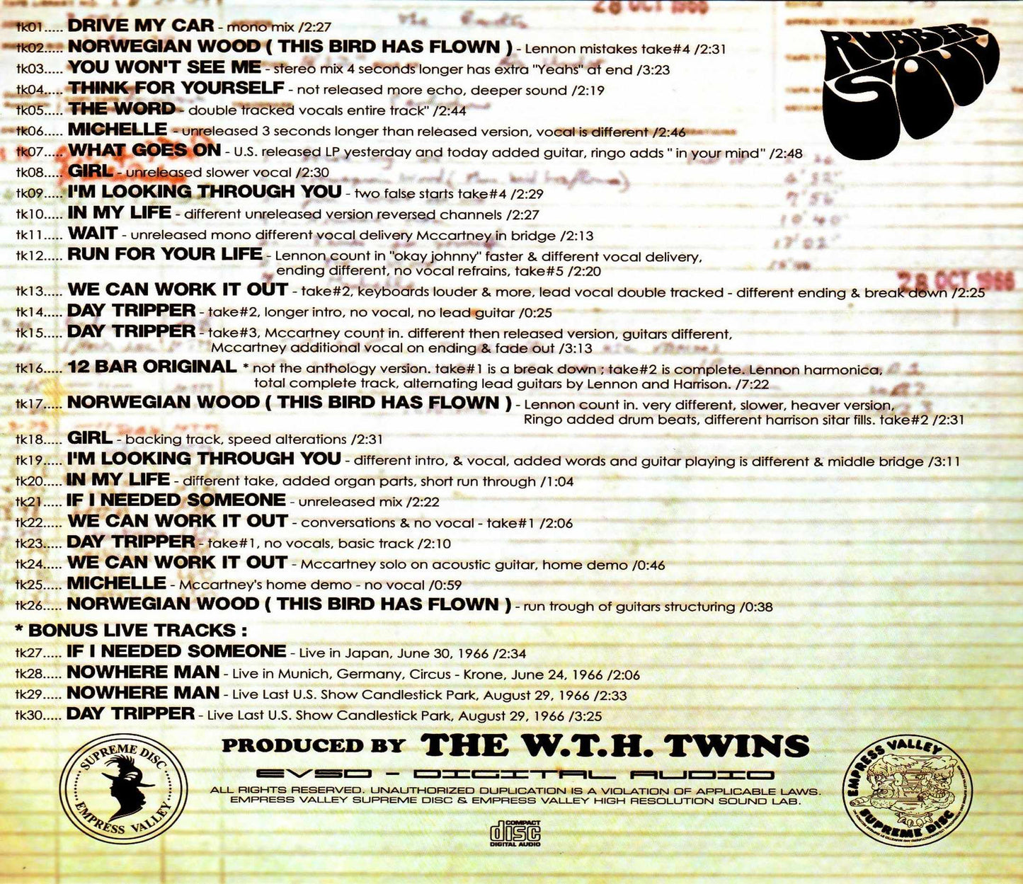Beatles/Rubber Soul Sessions & Live Tracks