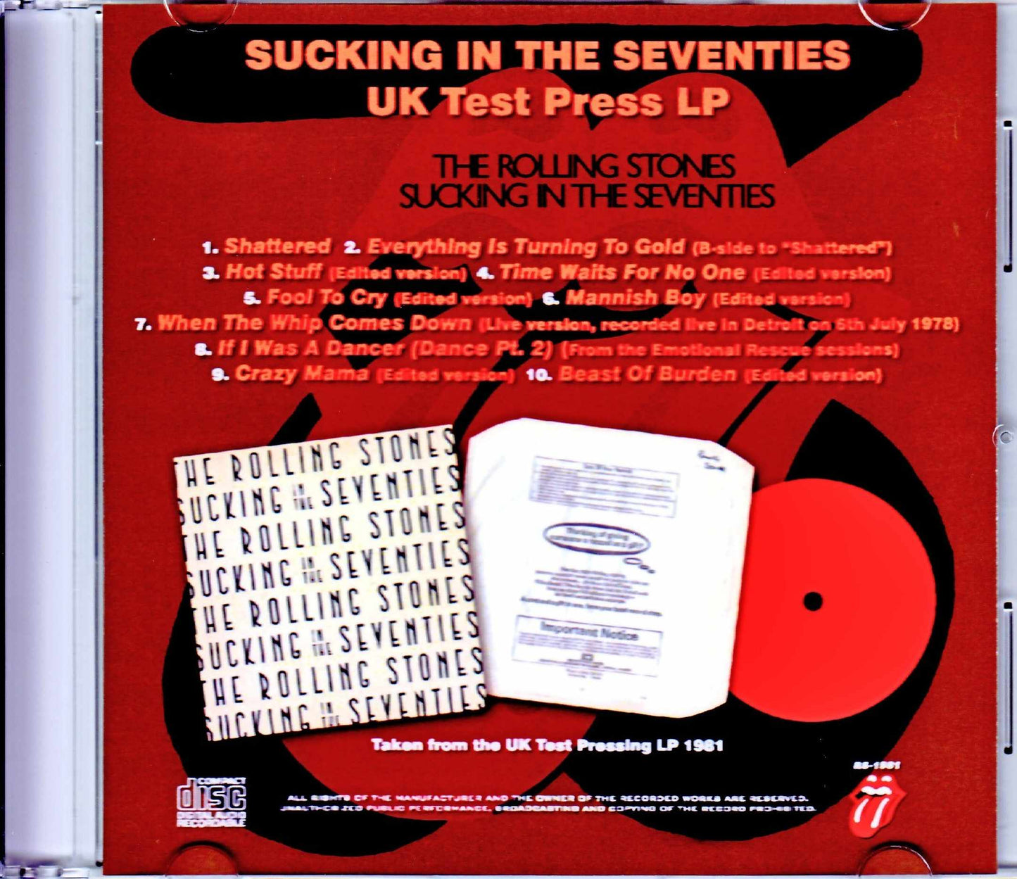 Rolling Stones/Sucking in the Seventies UK Test Pressing LP 1981