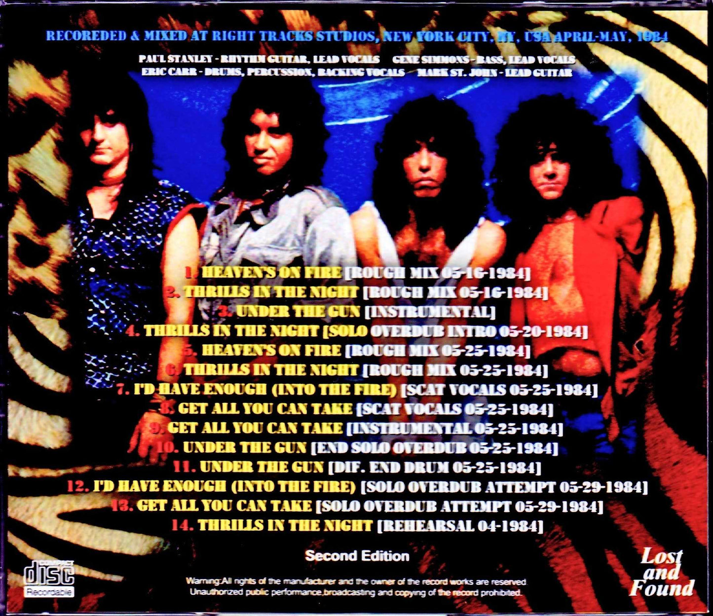 Kiss/Animalize Studio Session NY,USA 1984