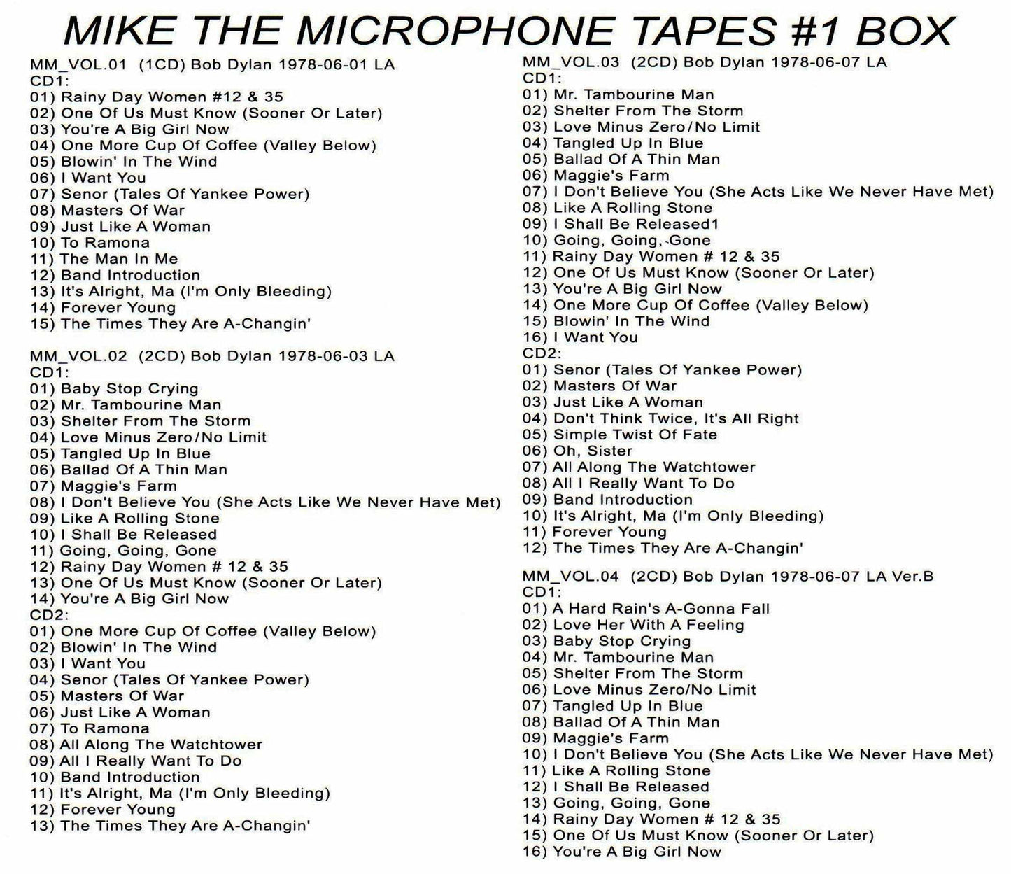 Bob Dylan,Bruce Springsteen/Mike Millard Recording History Vol.1