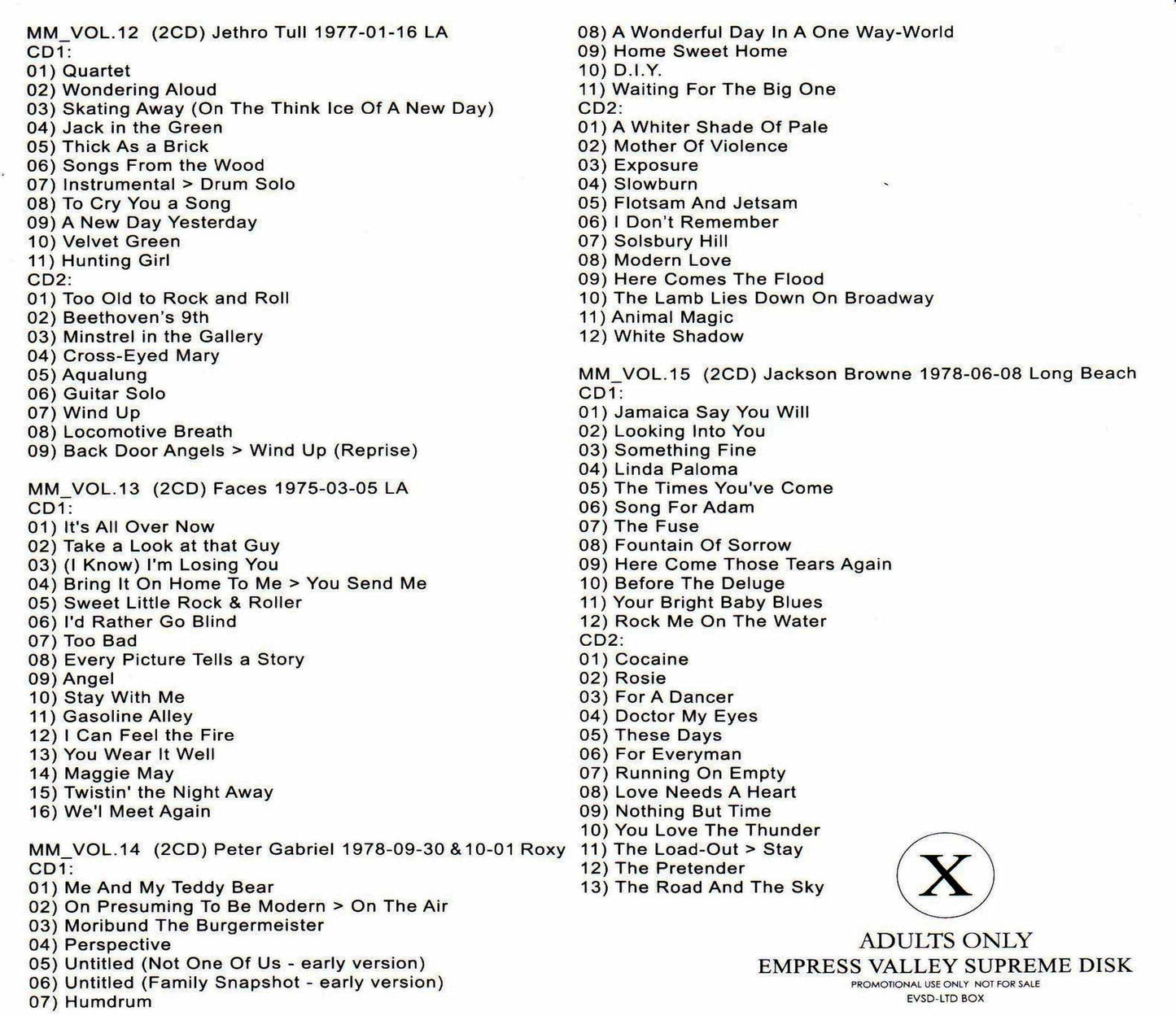 Bob Dylan, Bruce Springsteen, Eagles, Linda Ronstadt, Jethro Tull Faces, Peter Gabriel, Jackson Browne/Mike Millard Recording History Vol.2
