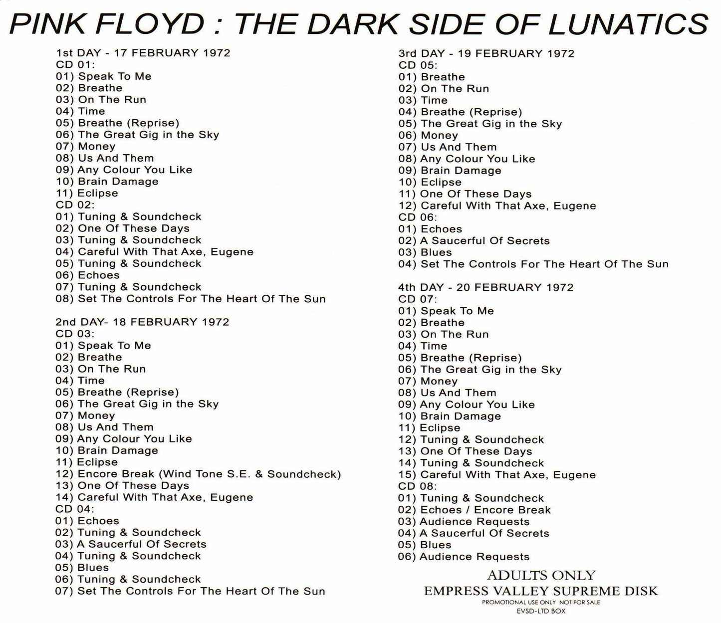 Pink Floyd/London,UK 1972 4Days Complete