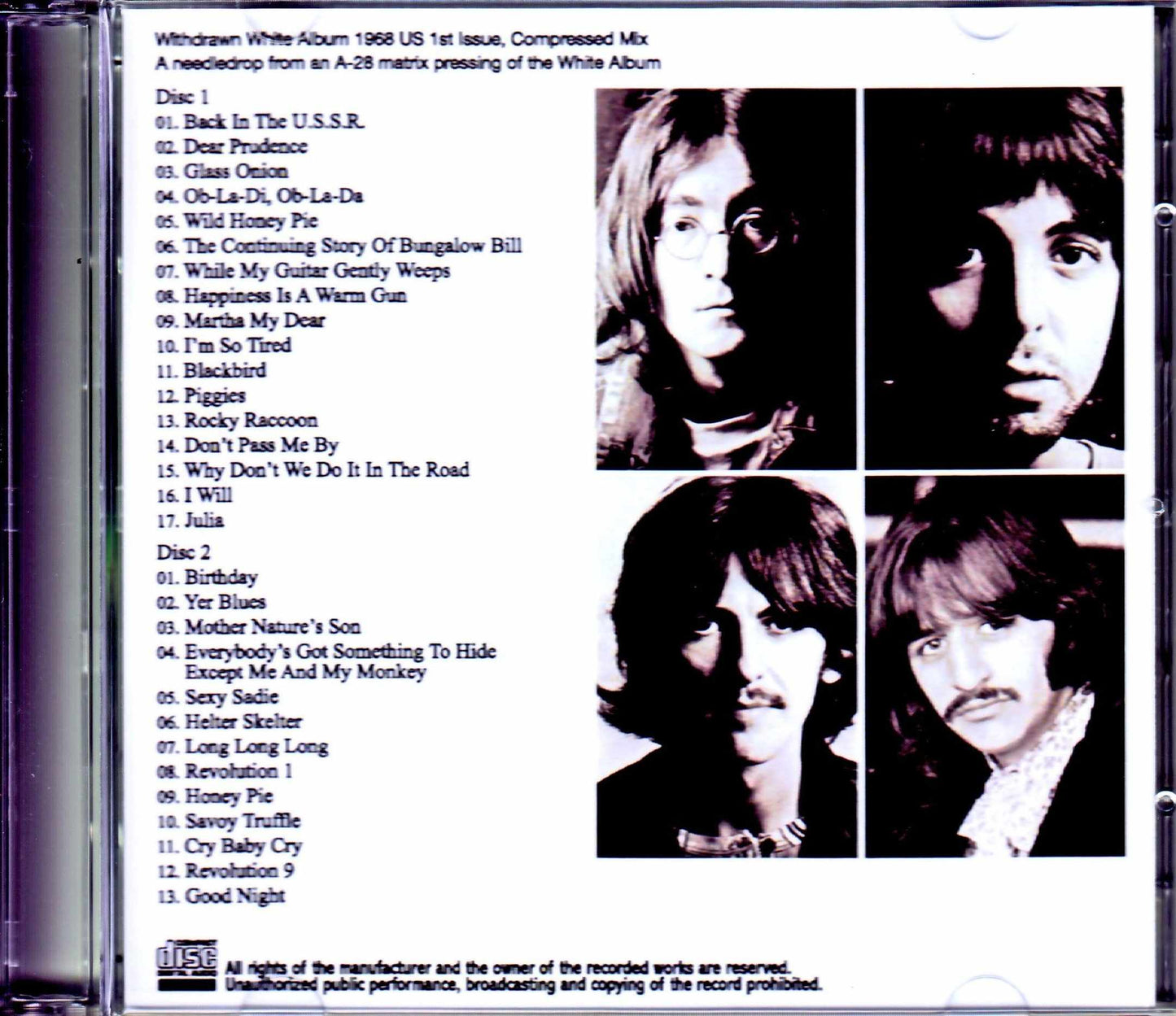 Beatles/White Album 1968 US 1st Issue,Compressed Mix