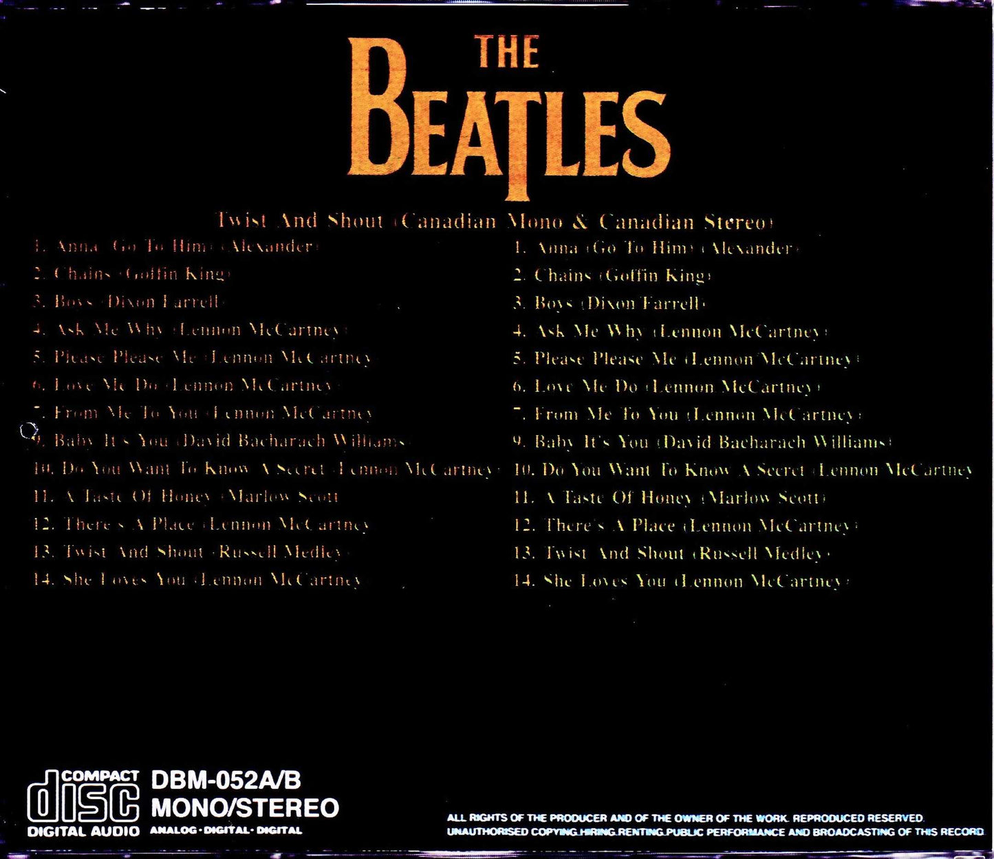 Beatles/Twist and Shout Canadian Mono & Stereo