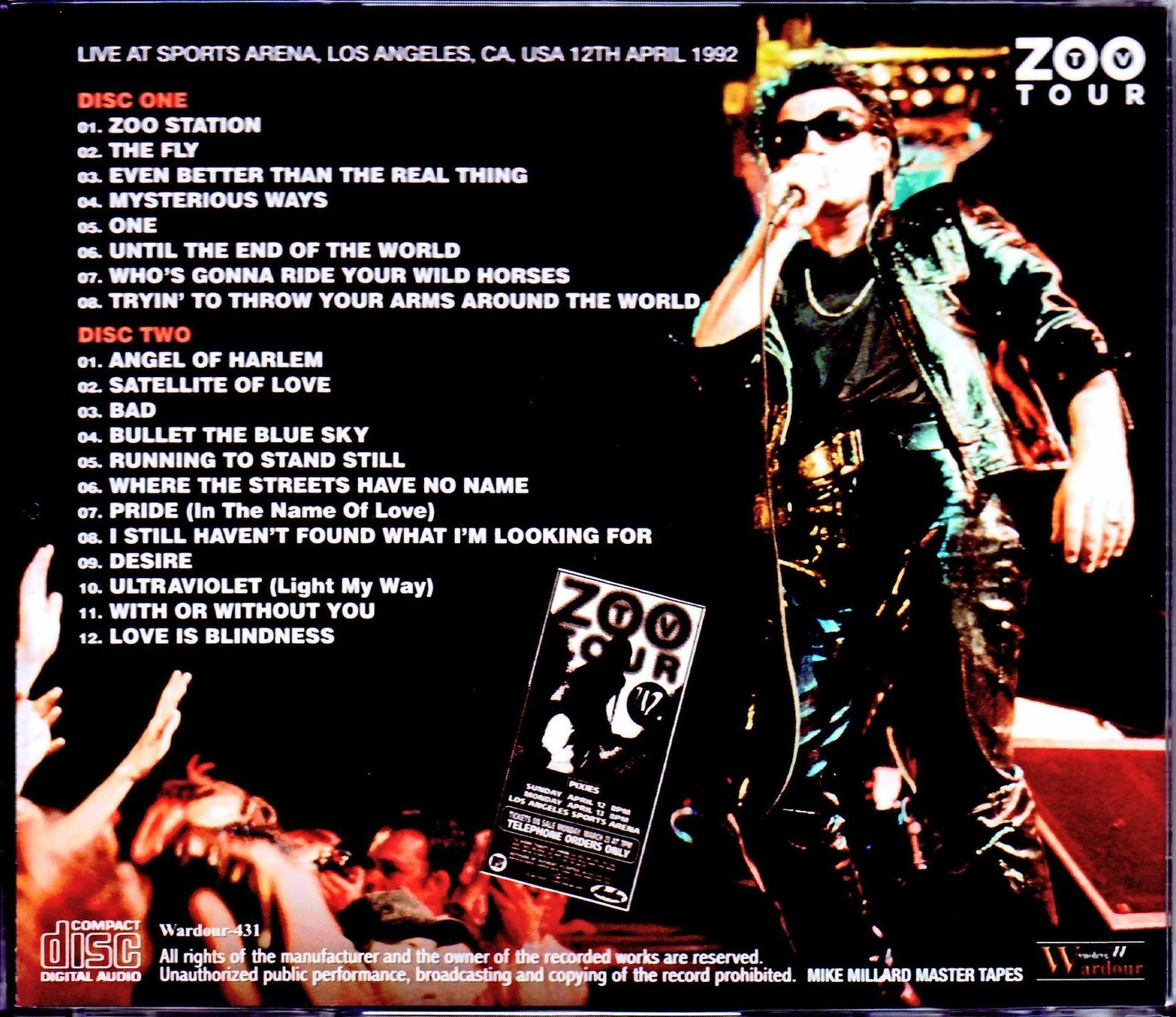 U2/CA,USA 4.12.1992 Mike Millard Master Tapes