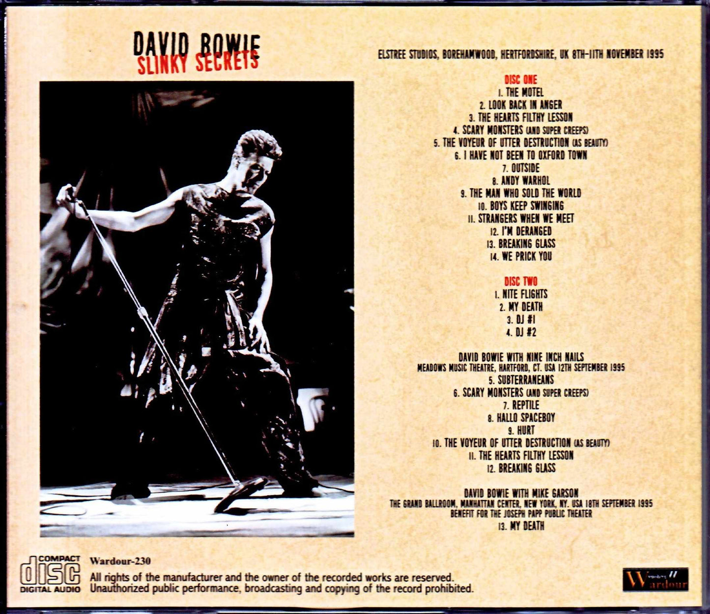 David Bowie/UK 1995 Outside Tour Rehearsals Tapes Upgrade