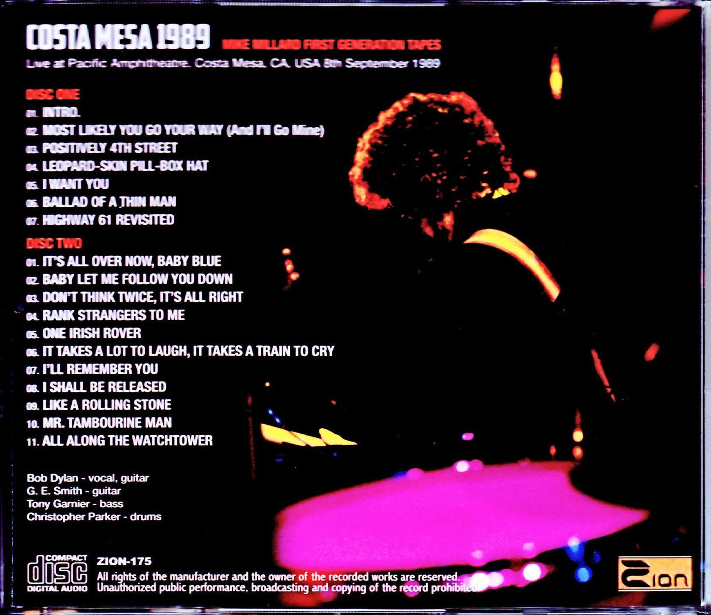 Bob Dylan/CA,USA 9.8.1989 Mike Millard 1st Gen