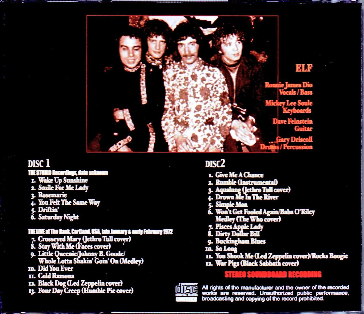 ELF,Ronnie James Dio/Studio Recordings & Early Live 1972
