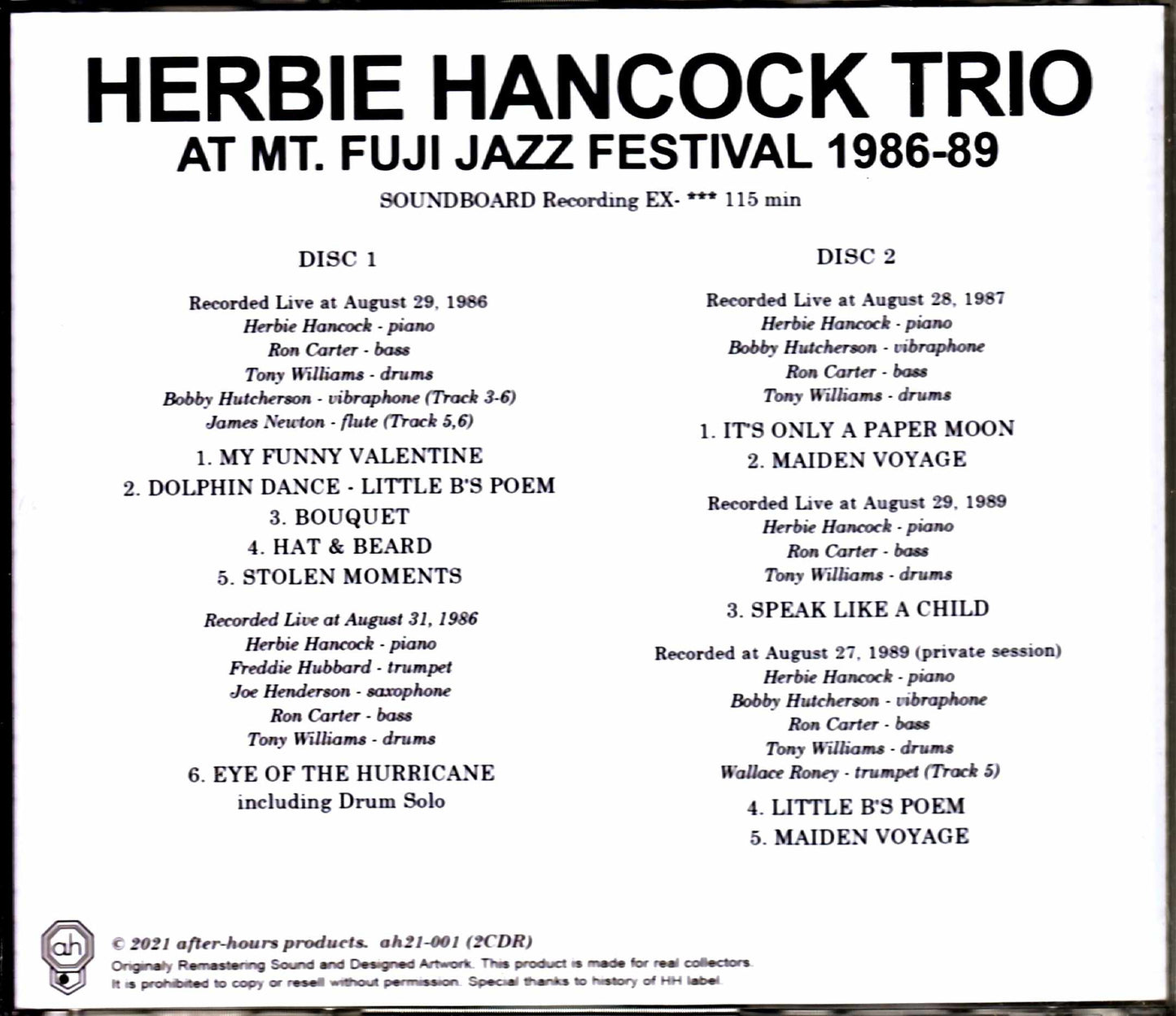 Herbie Hancock Trio,Ron Carter,Tony Williams/Mount Fuji Yamanashi,Japan 1986-1989