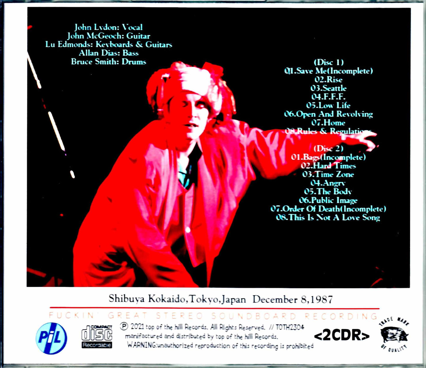 P.I.L. Public Image Limited/Tokyo,Japan 1987