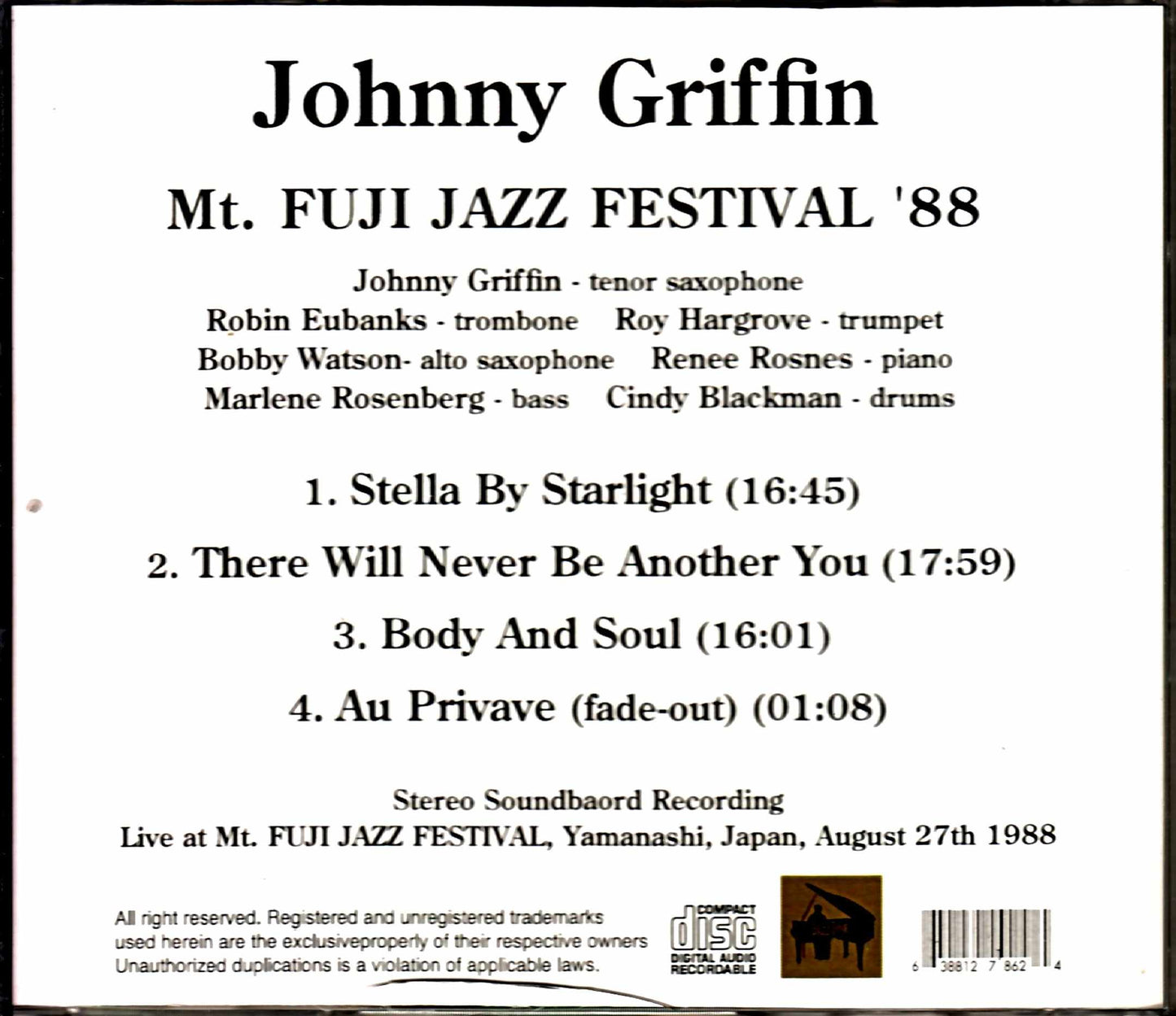 Johnny Griffin/Yamanashi,Japan 1988