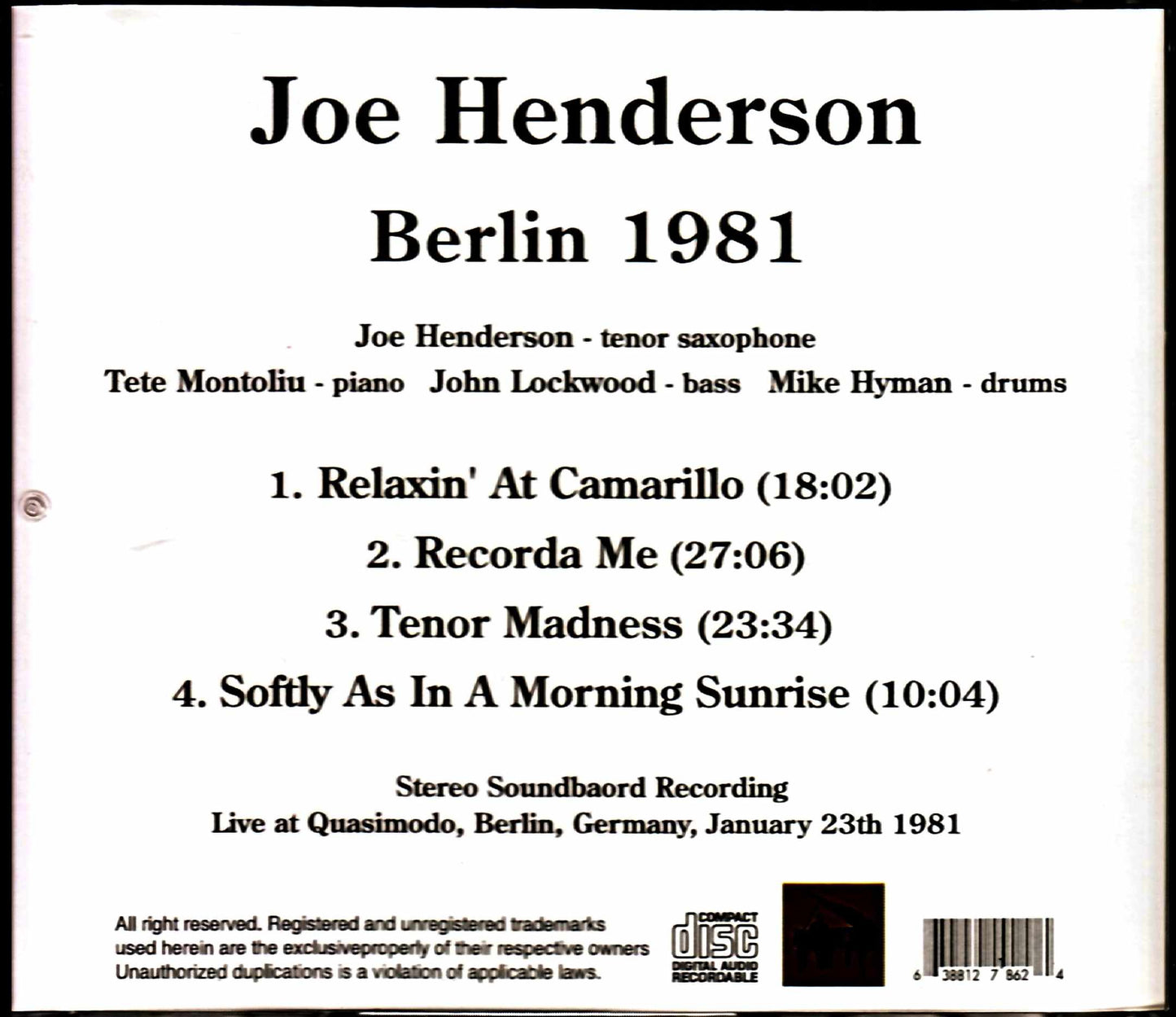 Joe Henderson/Germany 1981