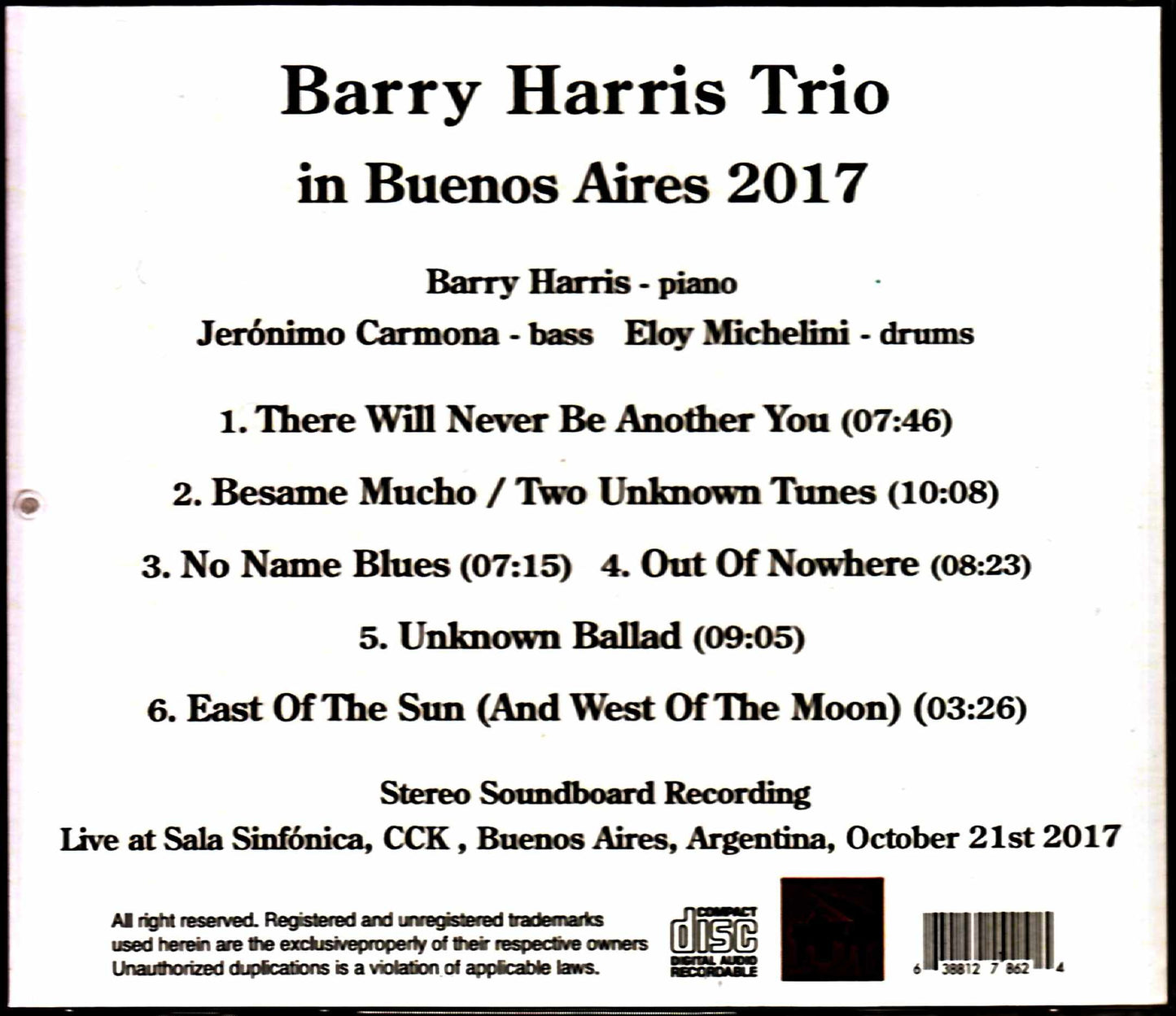 Barry Harris Trio/Argentina 2017