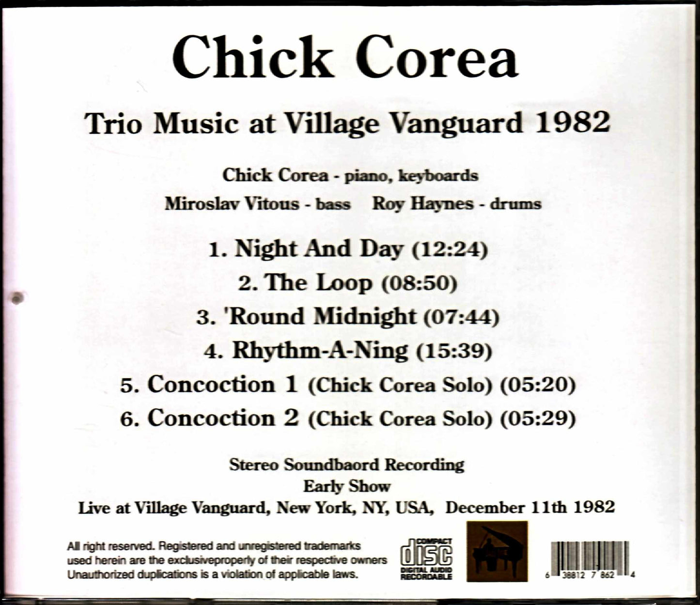 Chick Corea,Miroslav Vitous,Roy Haynes/NY,USA 1982 Early Show