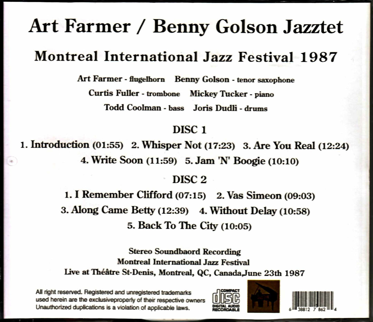 Art Farmer Benny Golson/Canada 1987