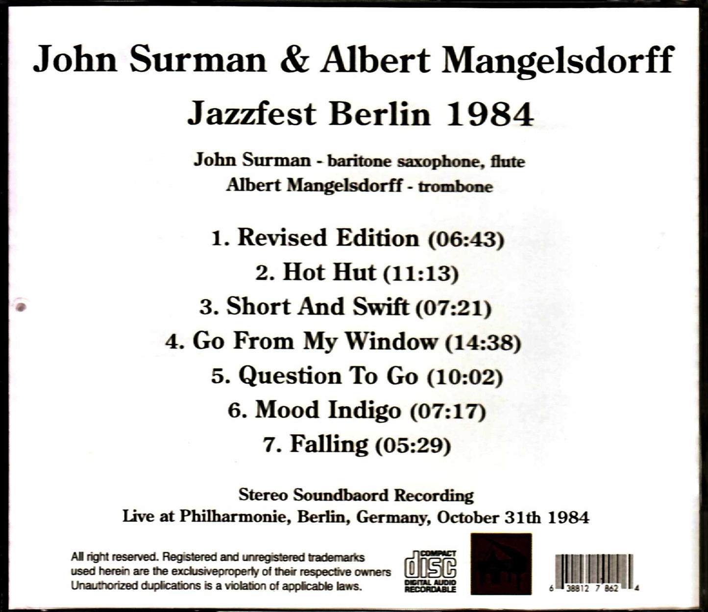 John Surman,Albert Mangelsdorff/Germany 1984