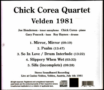 Chick Corea Quartet Joe Henderson,Gary Peacock/Austria 1981