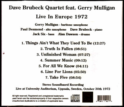 Dave Brubeck Quartet Gerry Mulligan/Sweden 1972