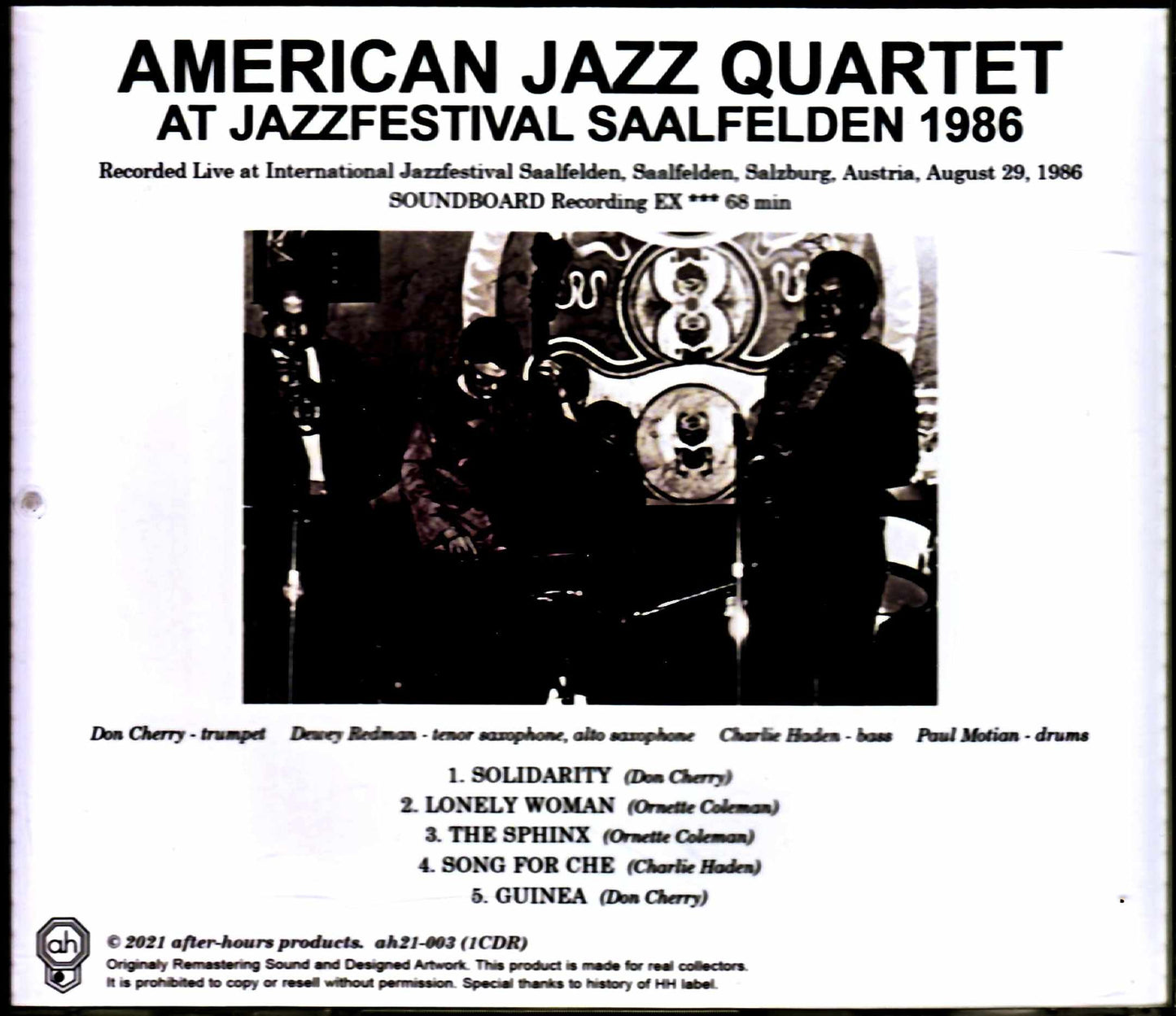 Charlie Haden American Jazz Quartet Don Cherry/Austria 1986