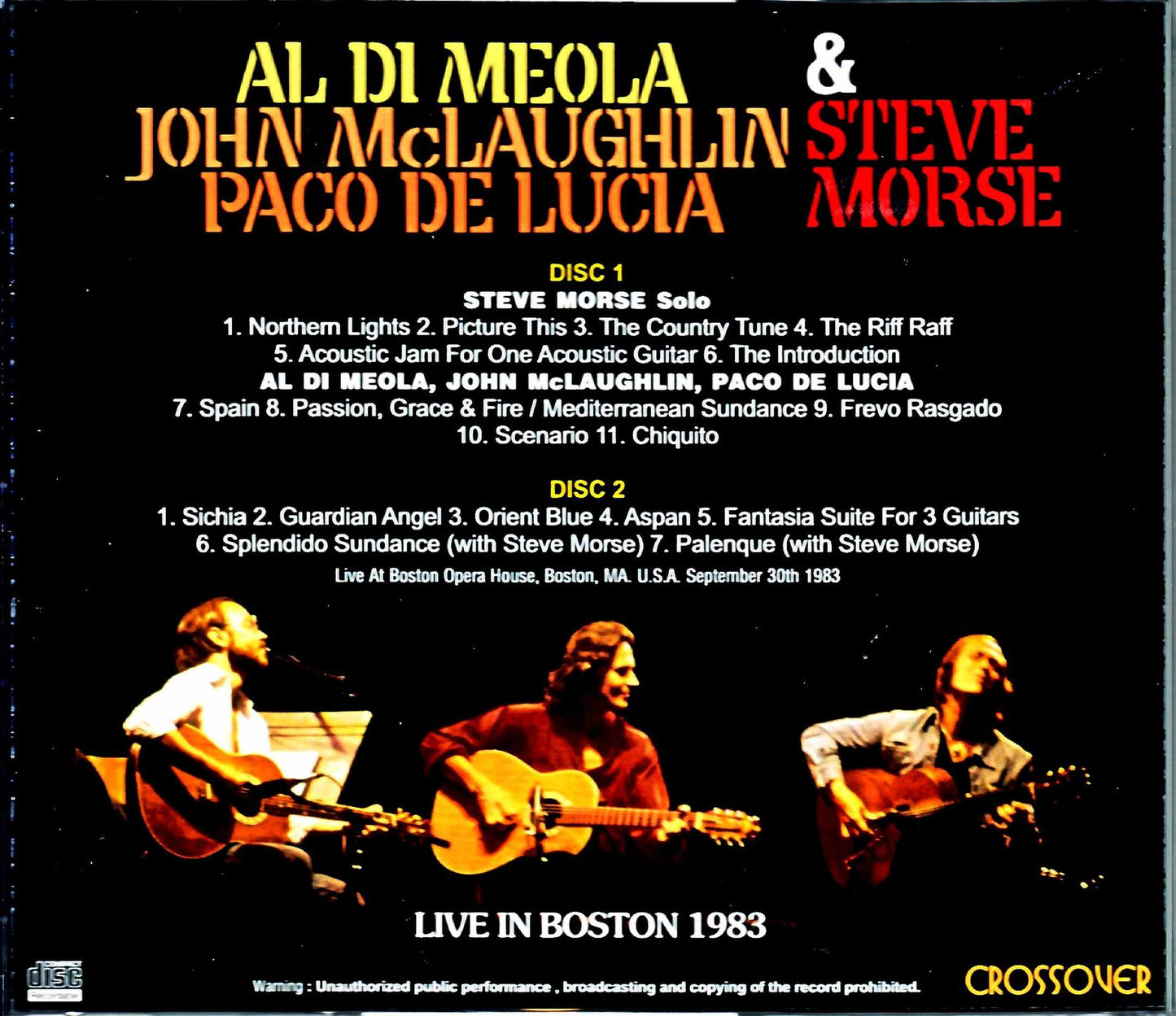 Al di Meola John McLaughlin Paco de Lucia Steve Morse/MA,USA 1983