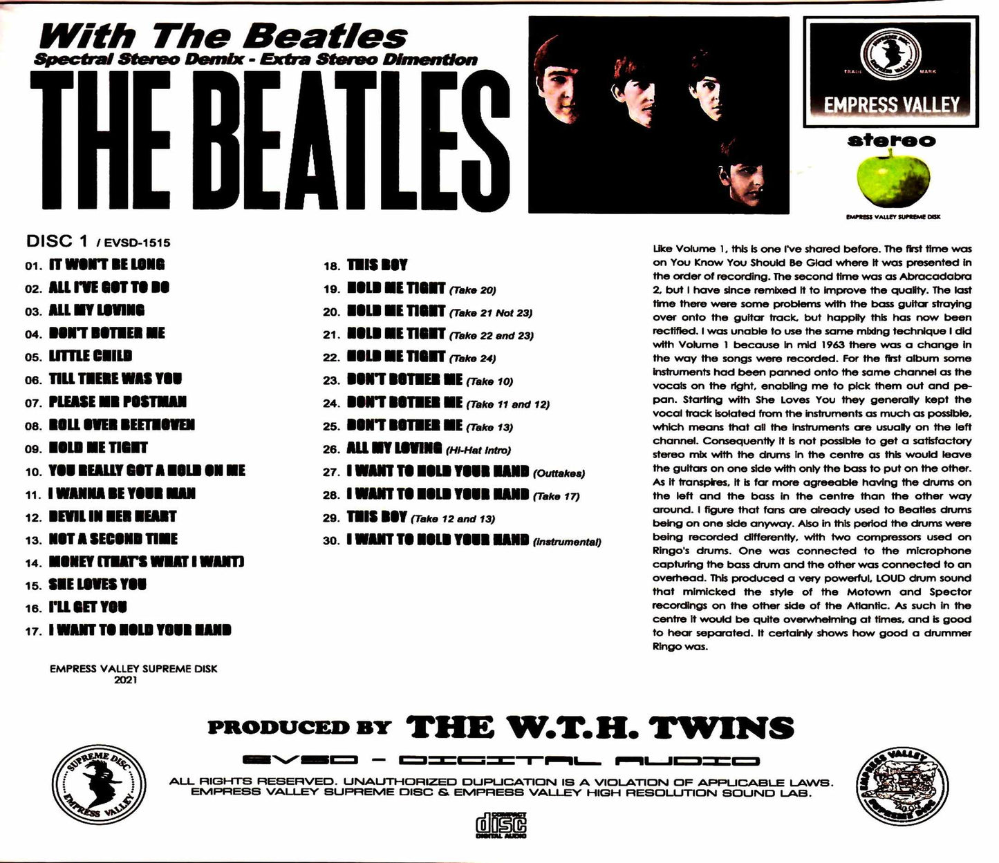 The Beatles/With the Beatles Final Technical Specifications With the Beatles Spectral Stereo Demix