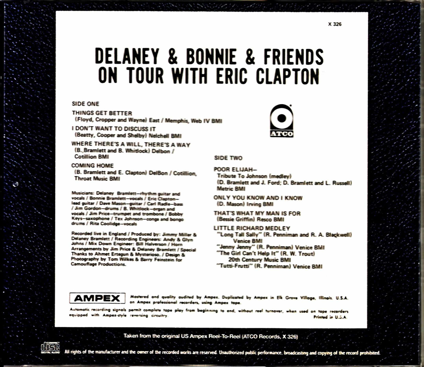 Delaney & Bonnie with Eric Clapton Delaney & Bonnie Eric Clapton/On Tour On Tour Original US Ampex Reel-to-Reel