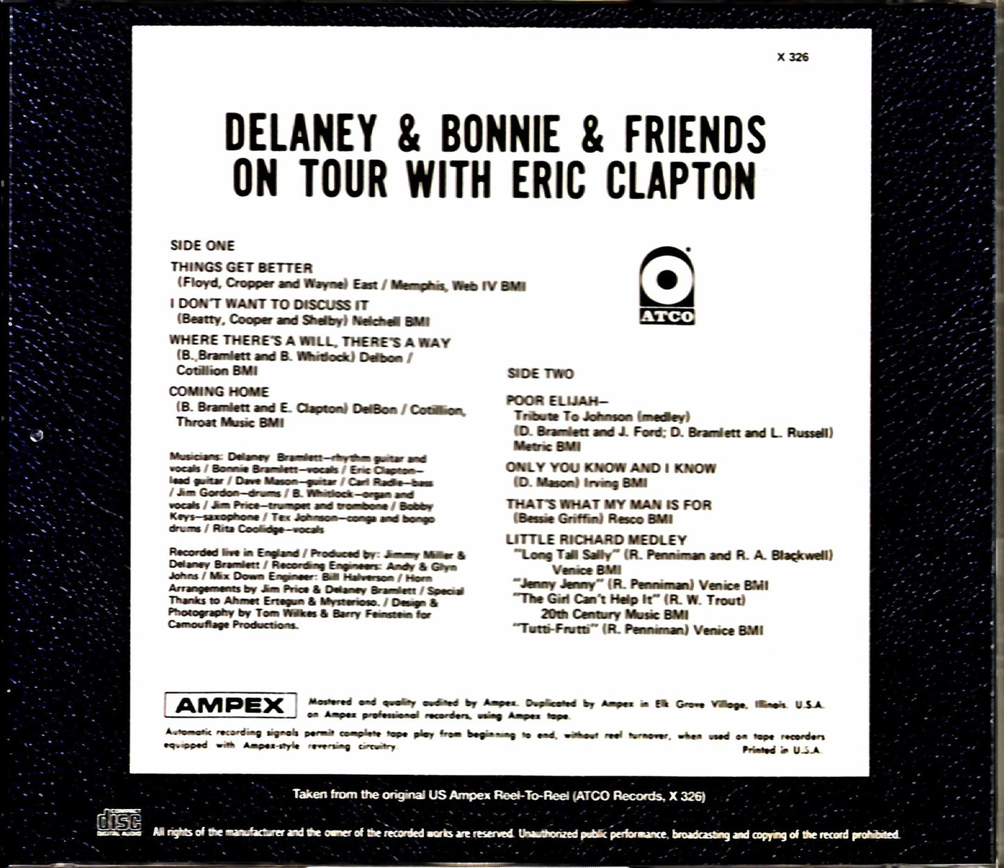 Delaney & Bonnie with Eric Clapton Delaney & Bonnie Eric Clapton/On Tour Original US Ampex Reel-to-Reel