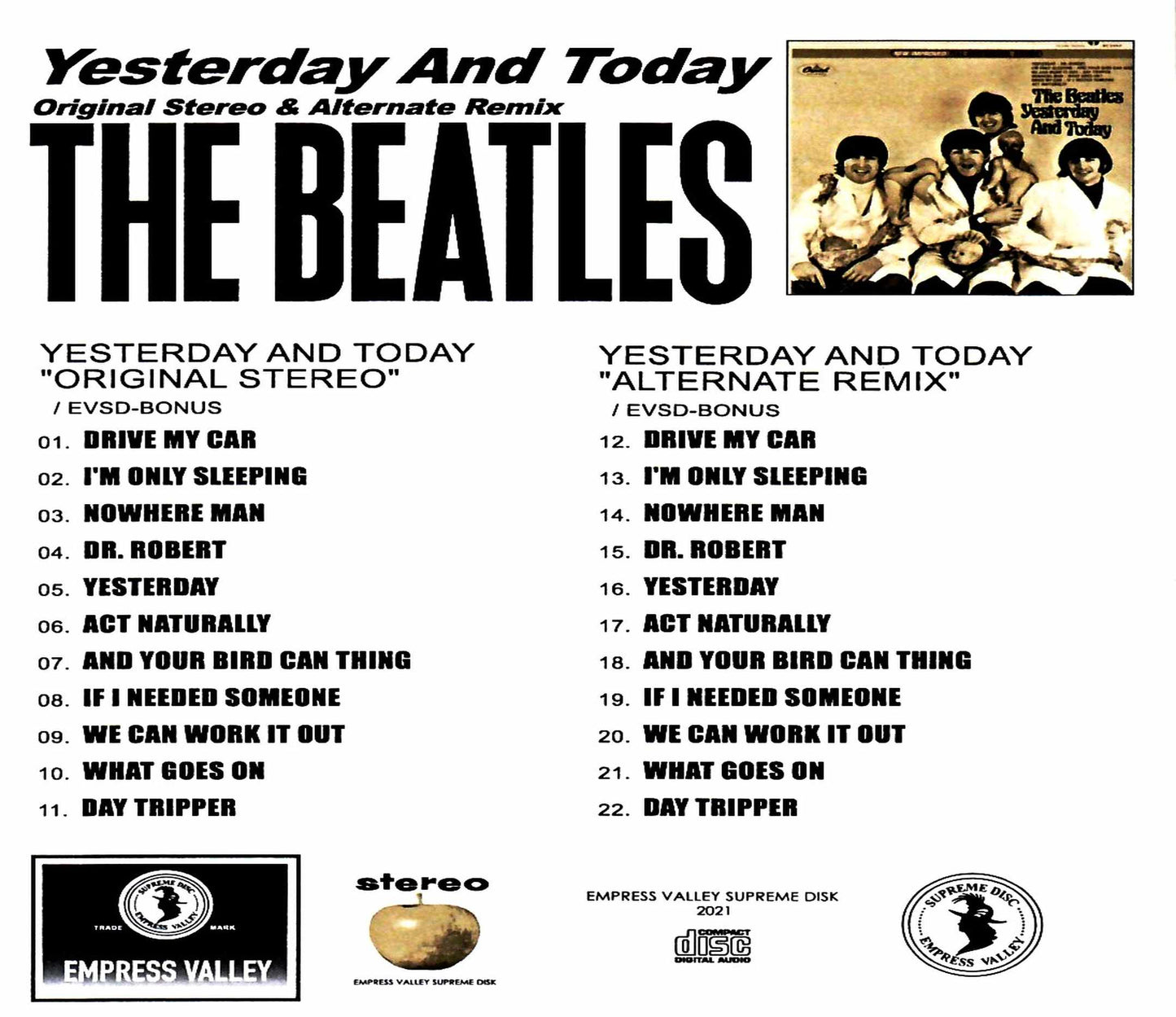 Beatles Yesterday and Today Original Stereo & Alternate Remix
