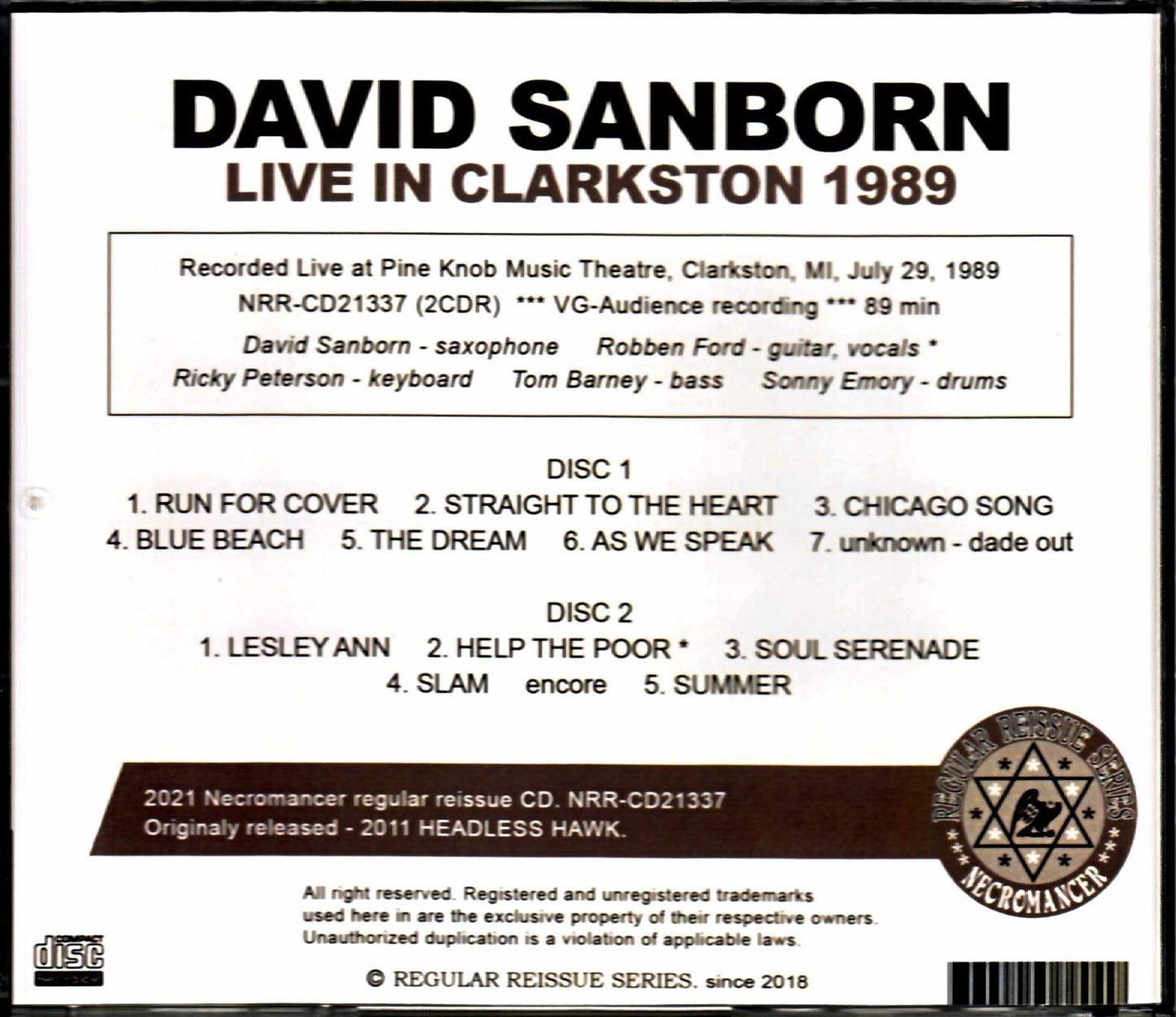 David Sanborn Robben Ford/MI, USA 1989