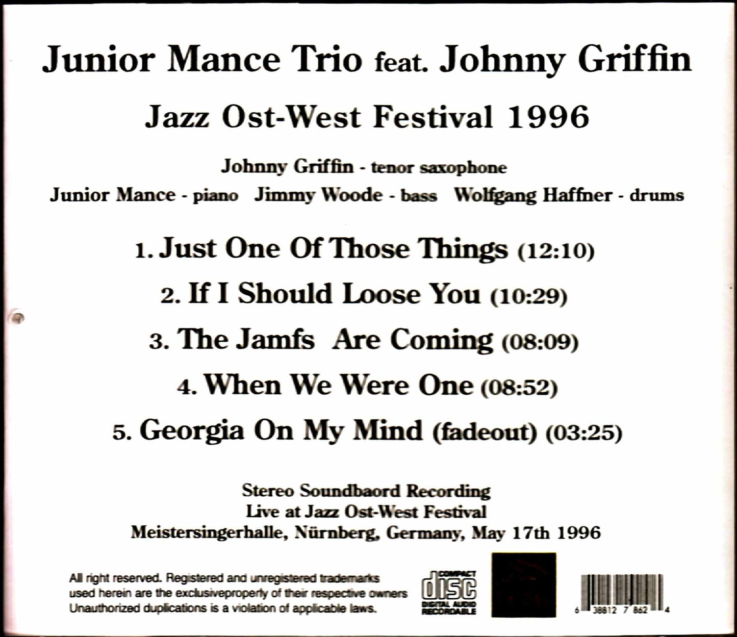 Junior Mance Trio Johnny Griffin Junior Mance Johnny Griffin/Germany 1996