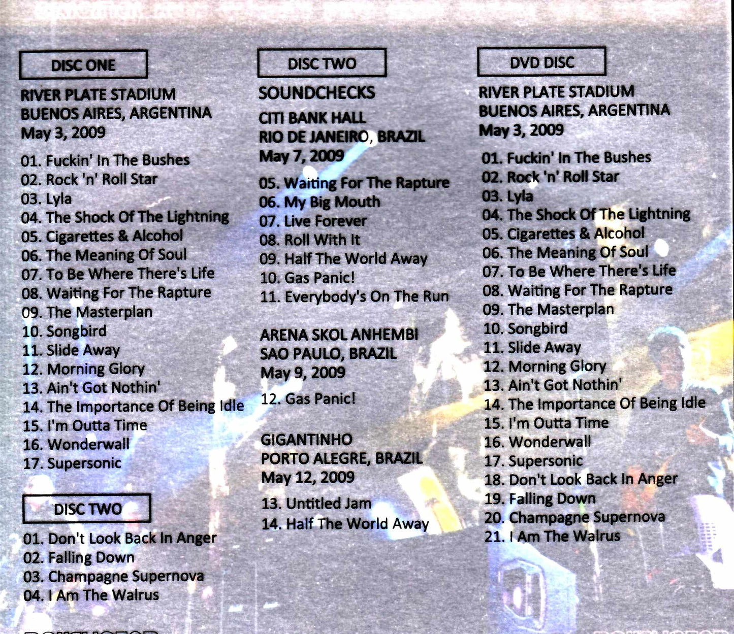 Oasis/Argentina 2009 S & V Complete & more