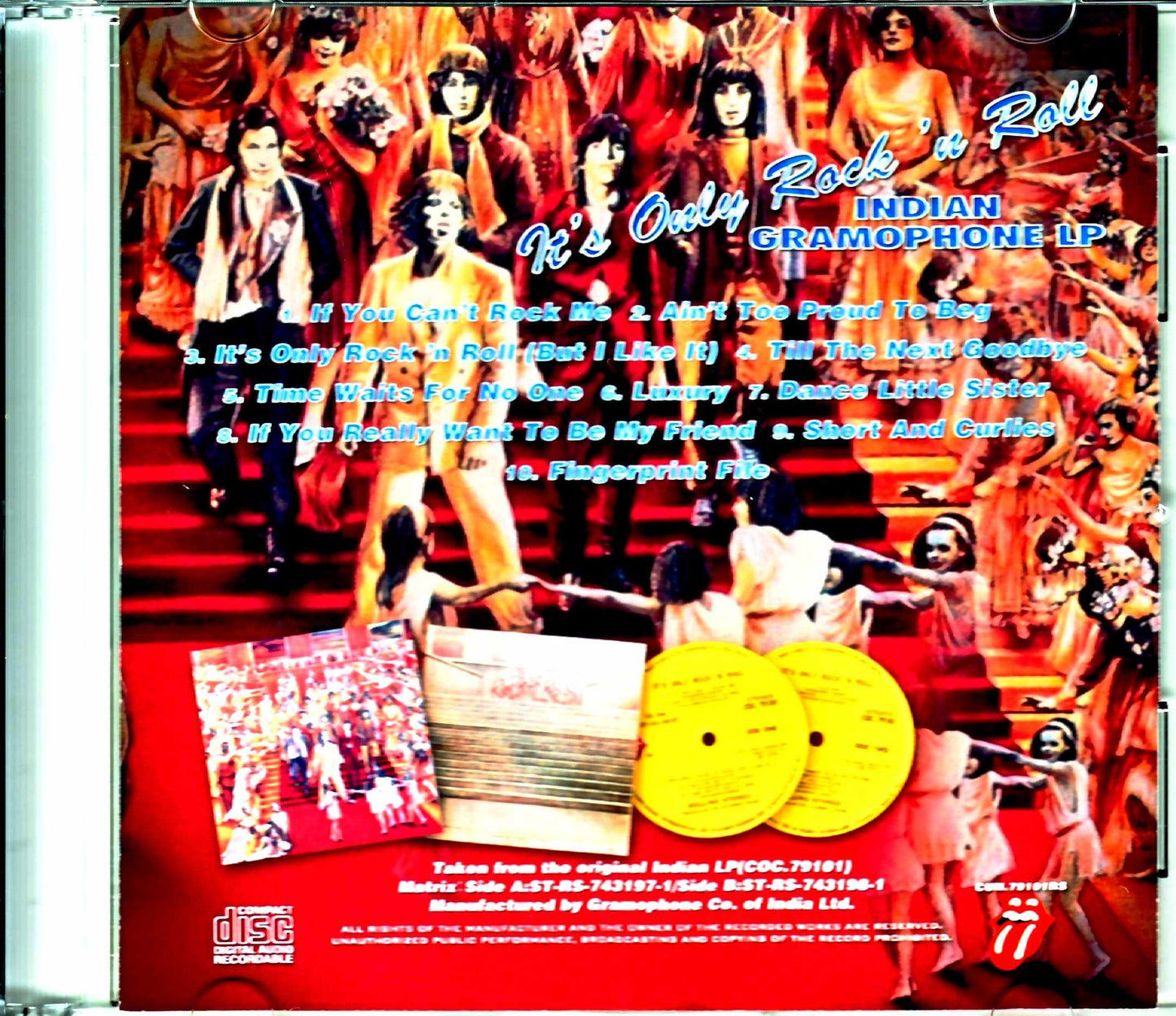 Rolling Stones/It's Only Rock 'N Roll Original Indian Gramophone LP Matrix