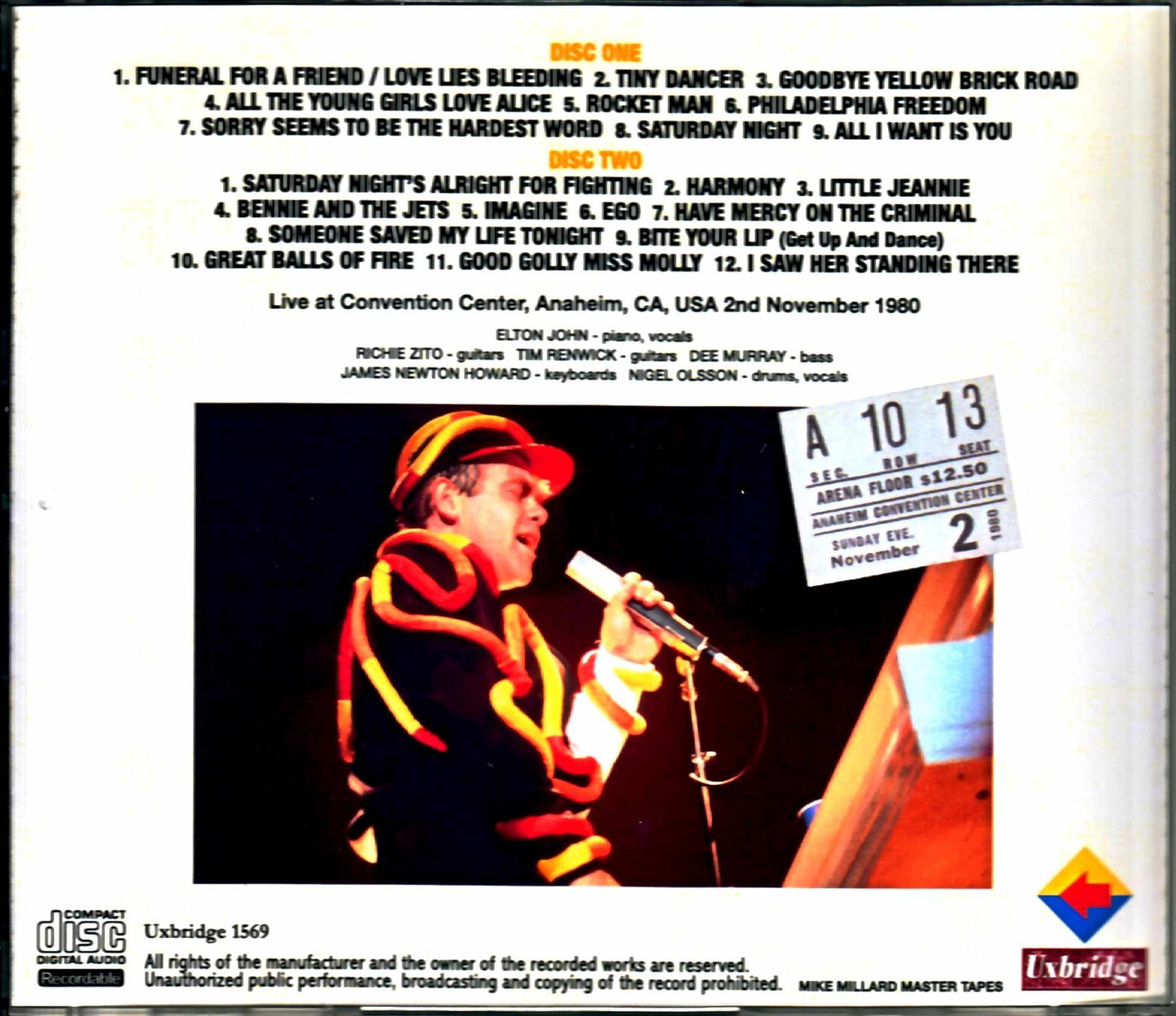 Elton John/CA,USA 1980 Mike Millard Master Tapes